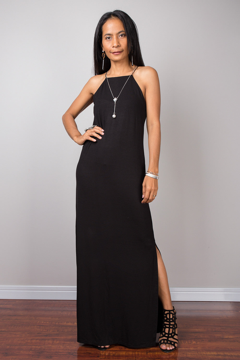 Black Spaghetti halter dress – Nuichan