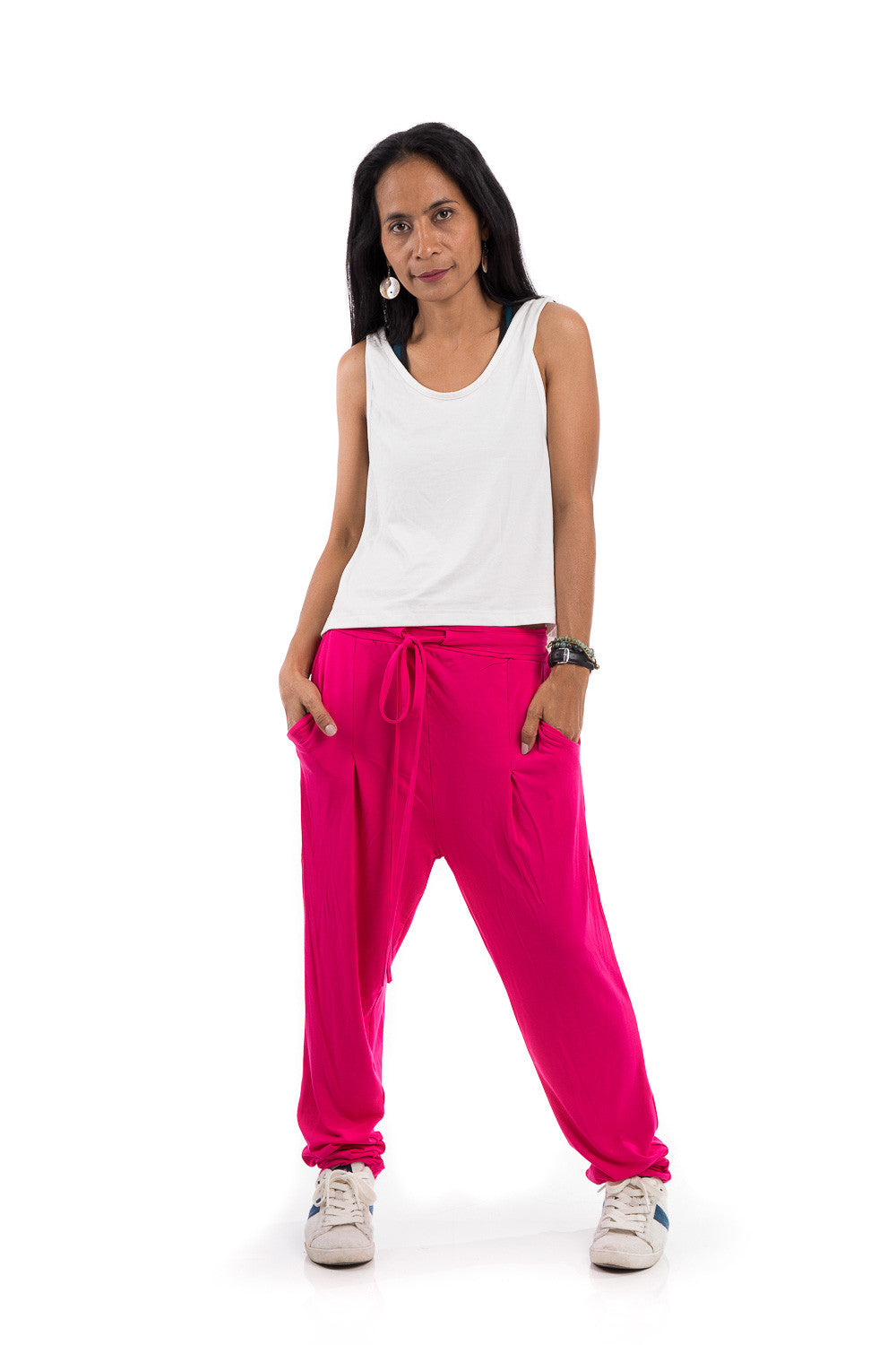 Nuichan Pink Pants Pink Harem Pants Long Hot Pink Trousers Urban Chic Collection No.15