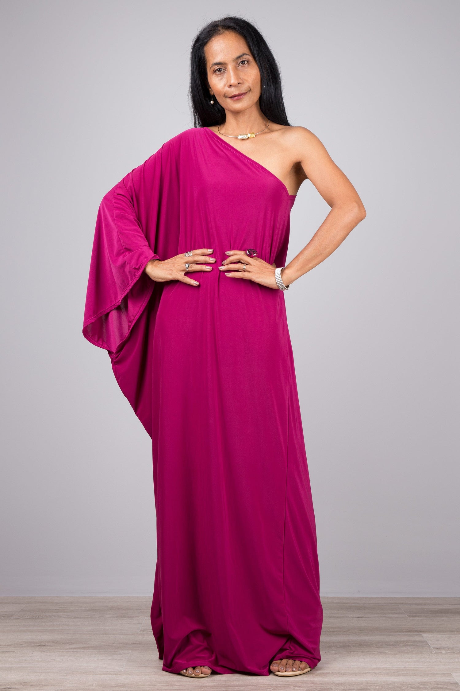 Off shoulder kaftan dress, mulberry one shoulder dress by Nuichan