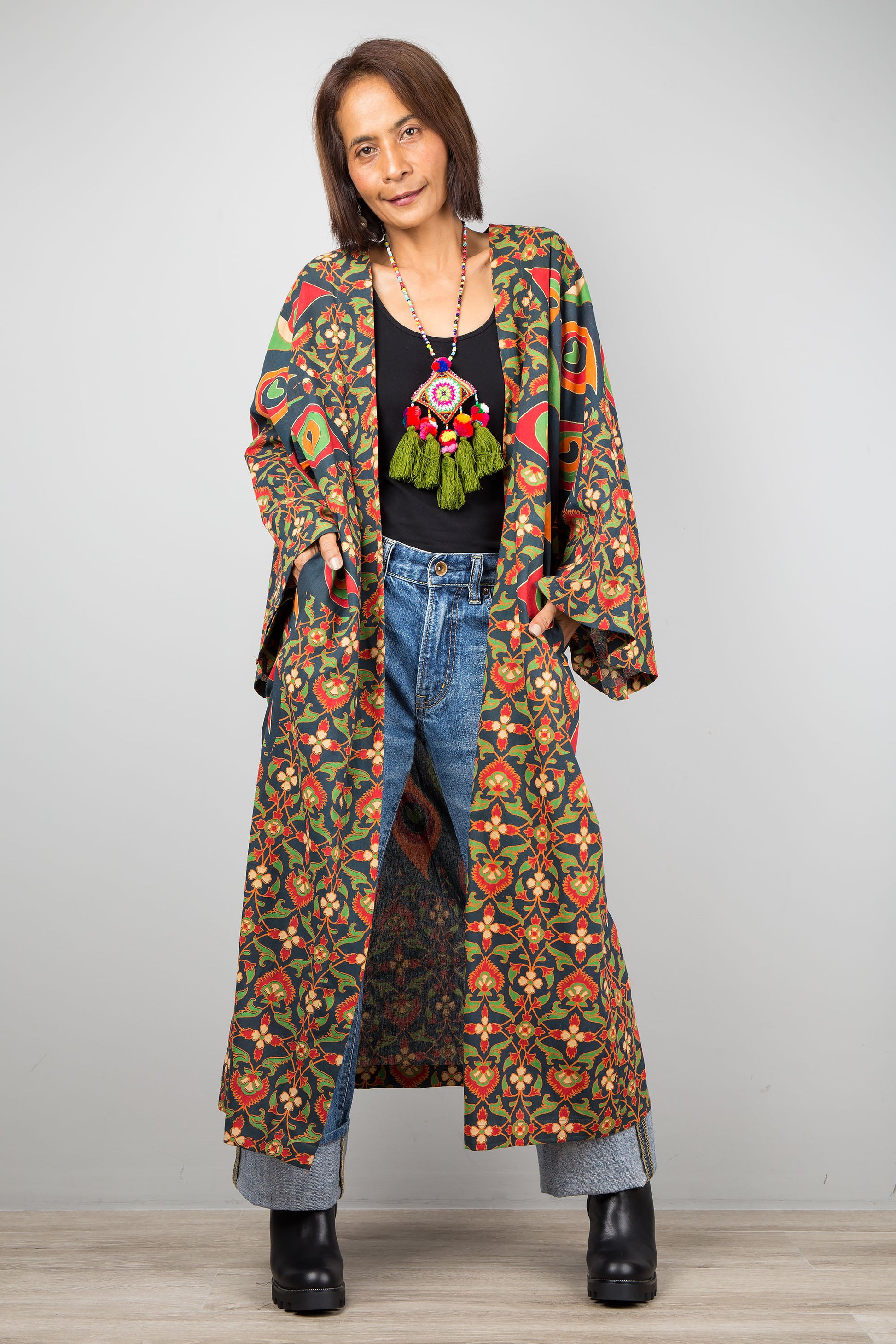 Mandala duster with pockets by Nuichan. Buy cotton cardigan online