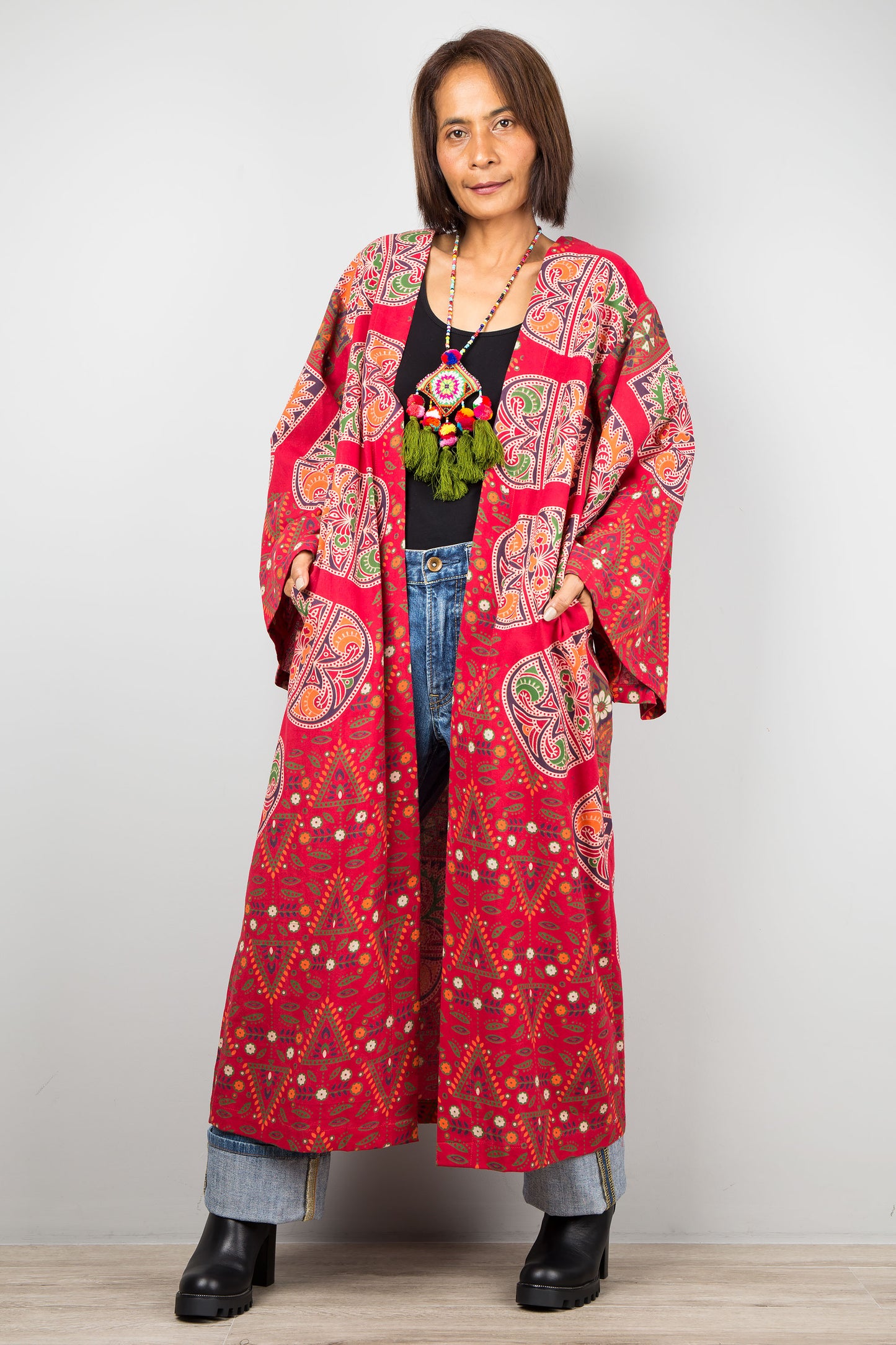 Mandala duster with pockets by Nuichan. Buy cotton cardigan online.