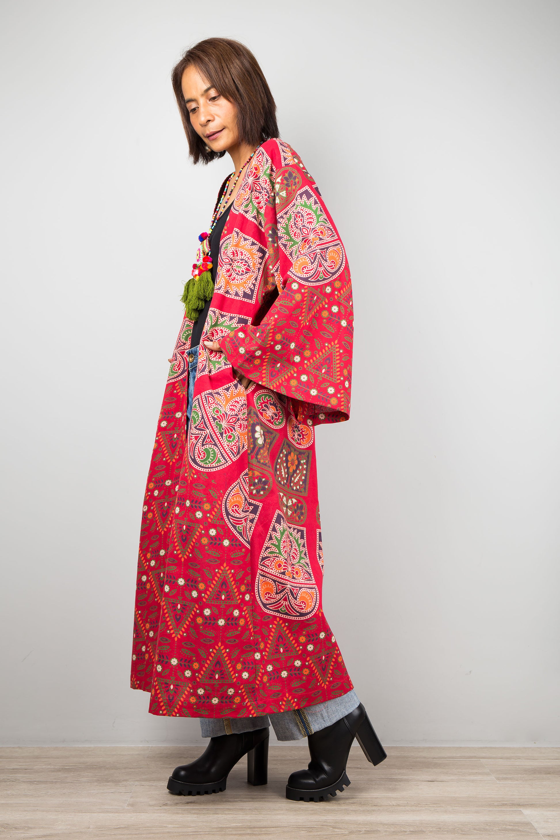 Mandala duster with pockets by Nuichan. Buy cotton cardigan online.