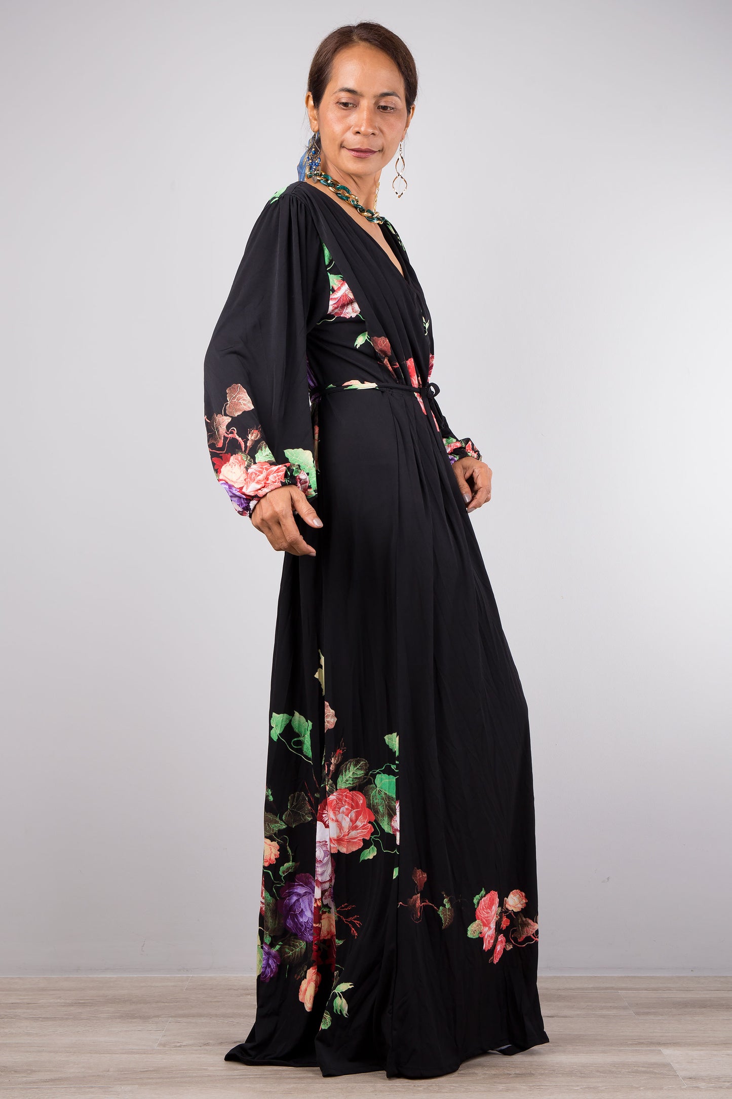 Nuichan women's maxi dress, boho chic evening dress with long sleeves