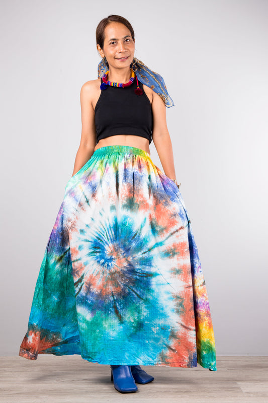 Nuichan Women's Tie dye skirt | Hippie maxi skirt online