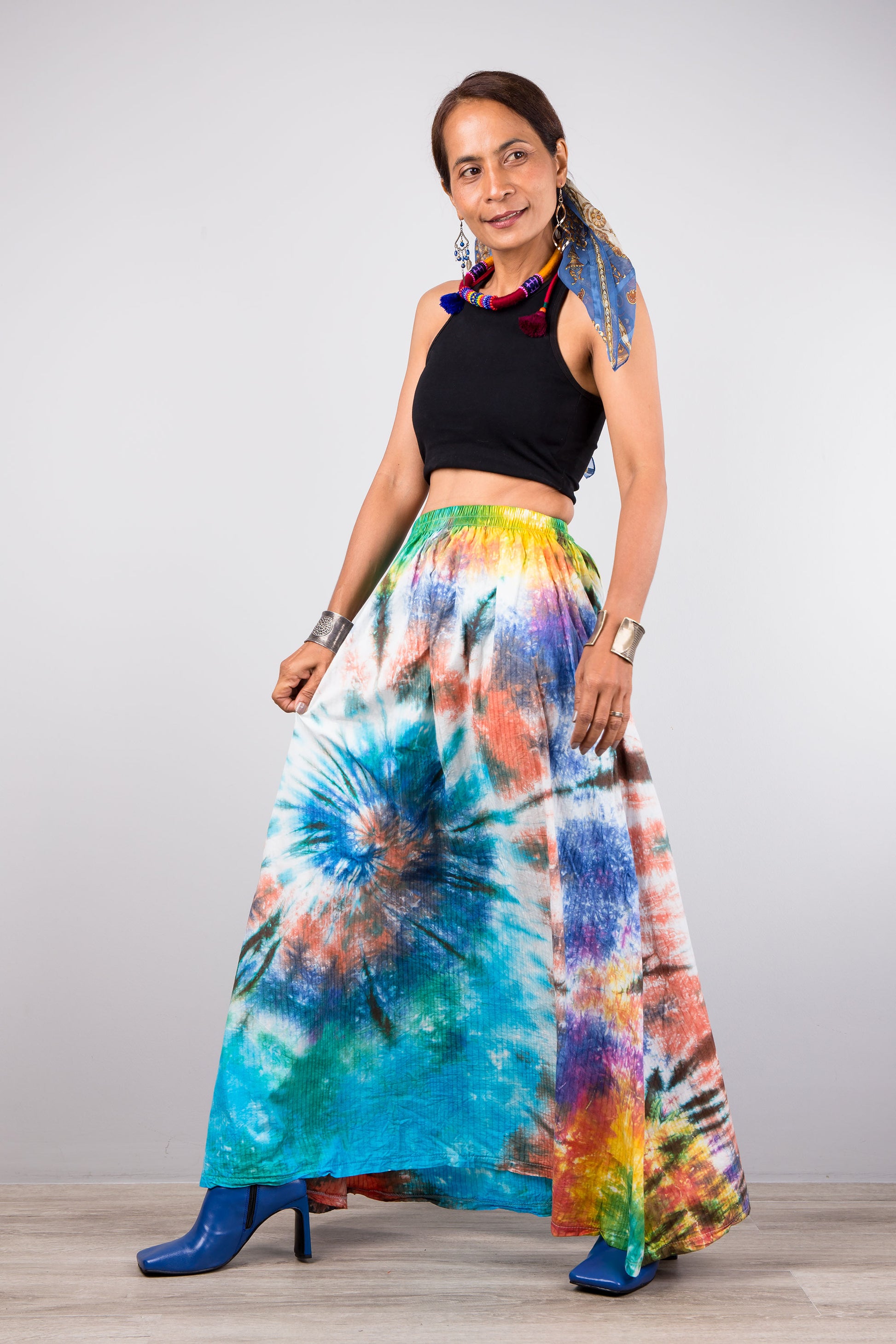 Nuichan Women's Tie dye skirt | Hippie maxi skirt online