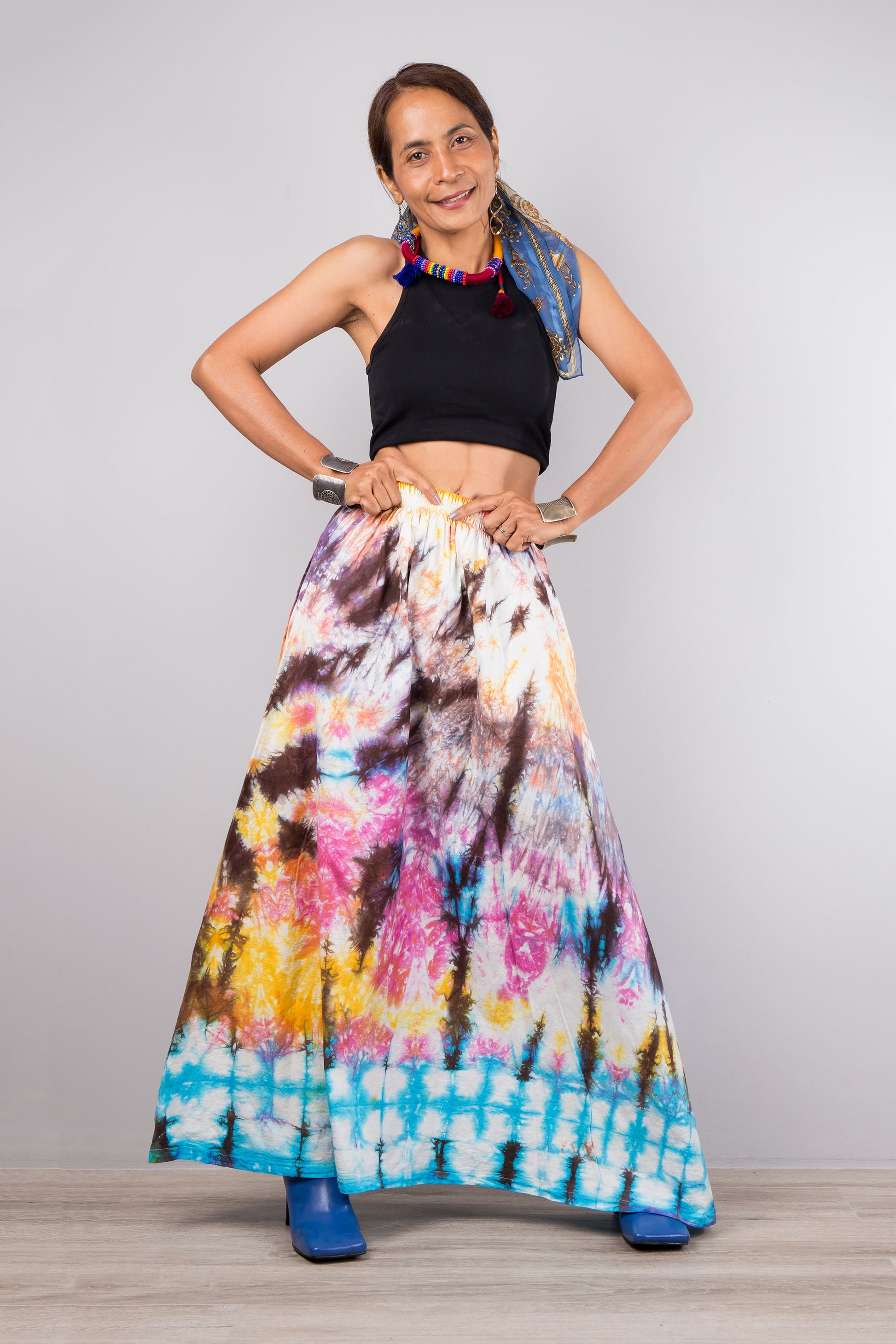 Nuichan Women's Tie dye skirt | Hippie maxi skirt online