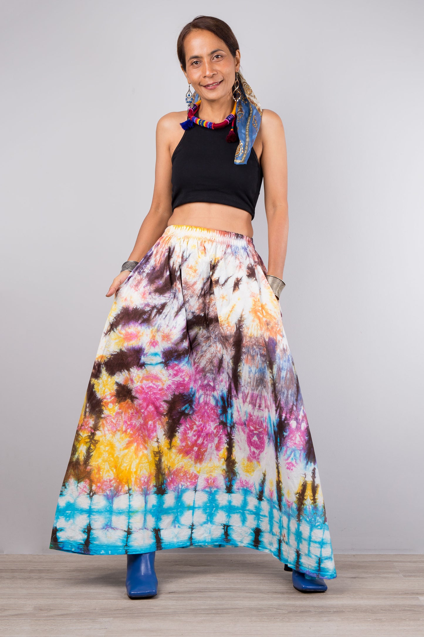 Nuichan Women's Tie dye skirt | Hippie maxi skirt online