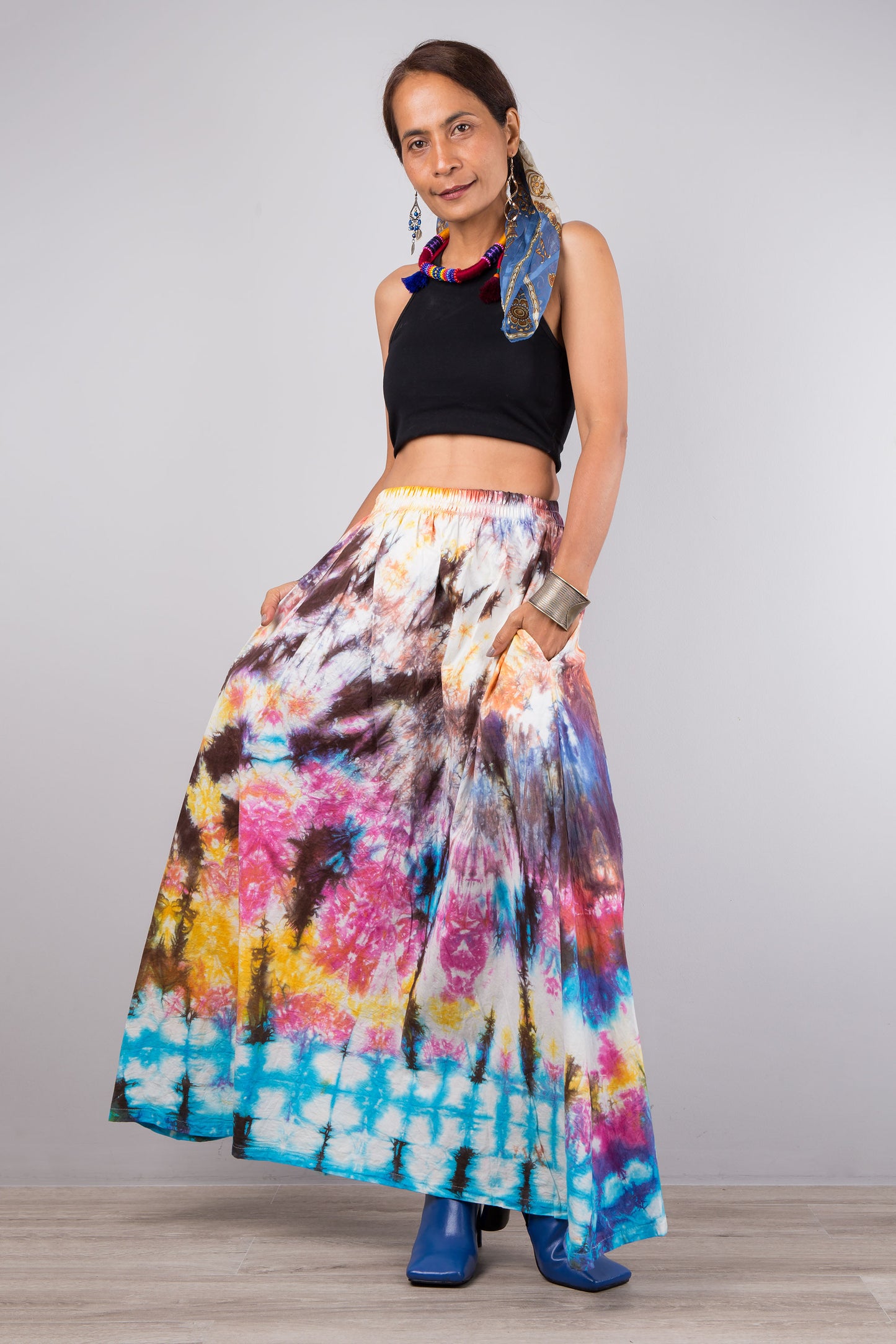 Nuichan Women's Tie dye skirt | Hippie maxi skirt online