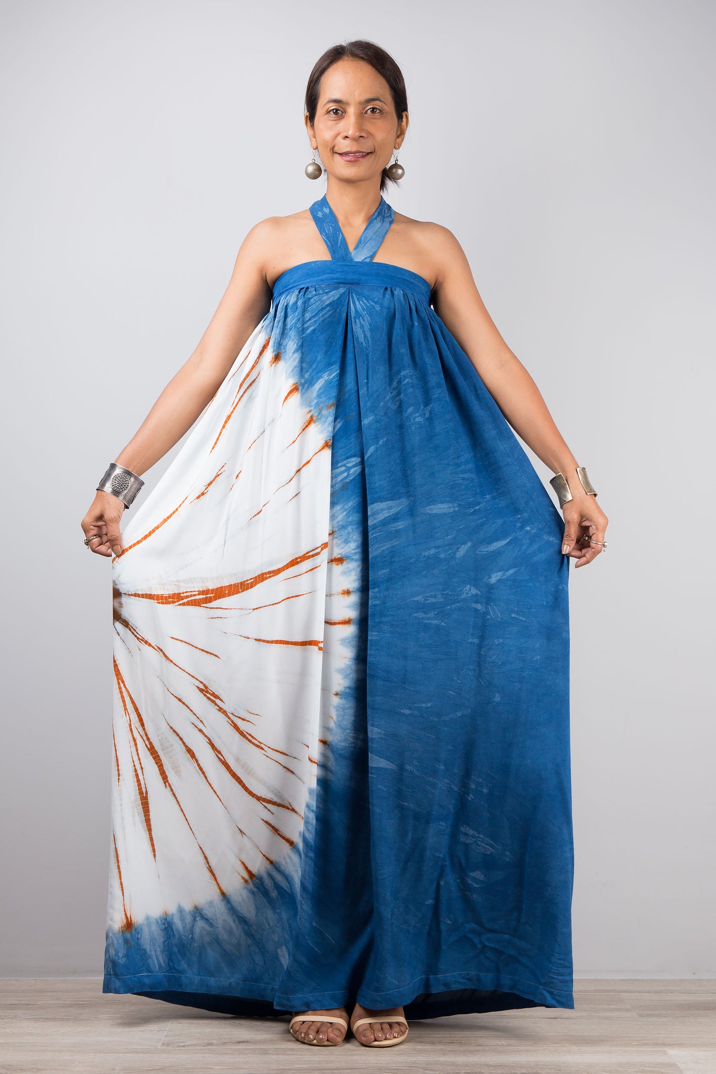 Indigo summer dress by Nuichan.  Blue tie dye shibori dress