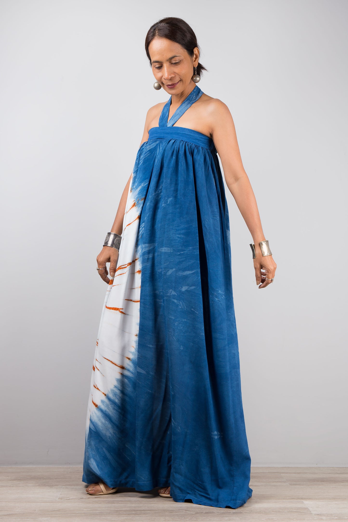 Indigo summer dress by Nuichan.  Blue tie dye shibori dress