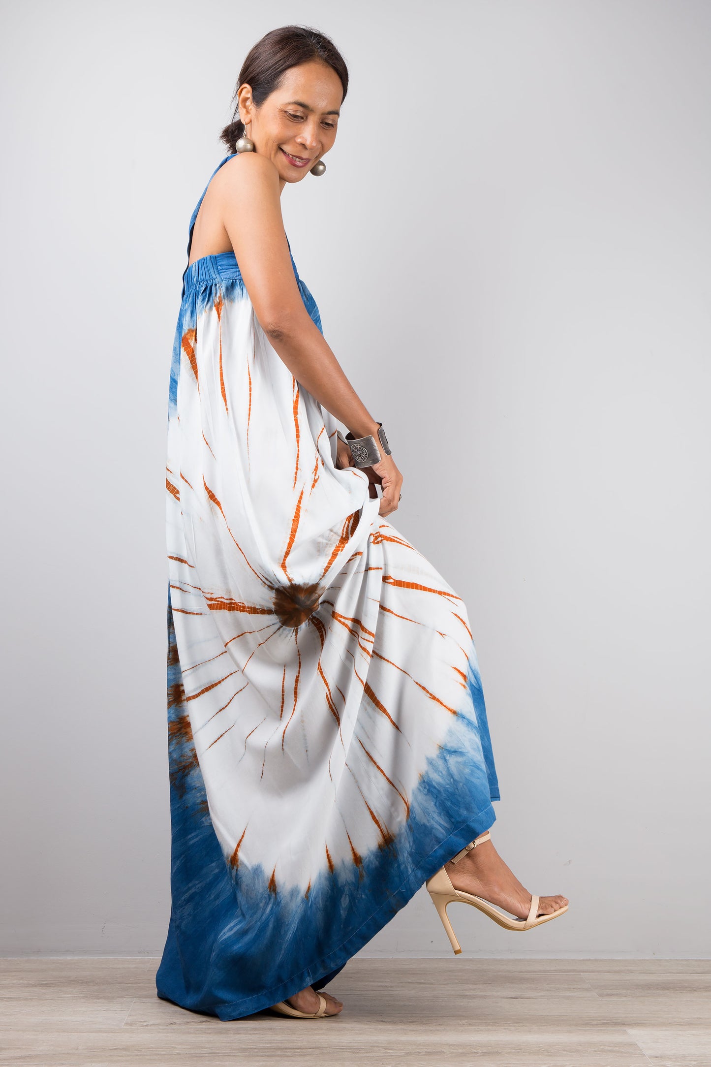 Indigo summer dress by Nuichan.  Blue tie dye shibori dress