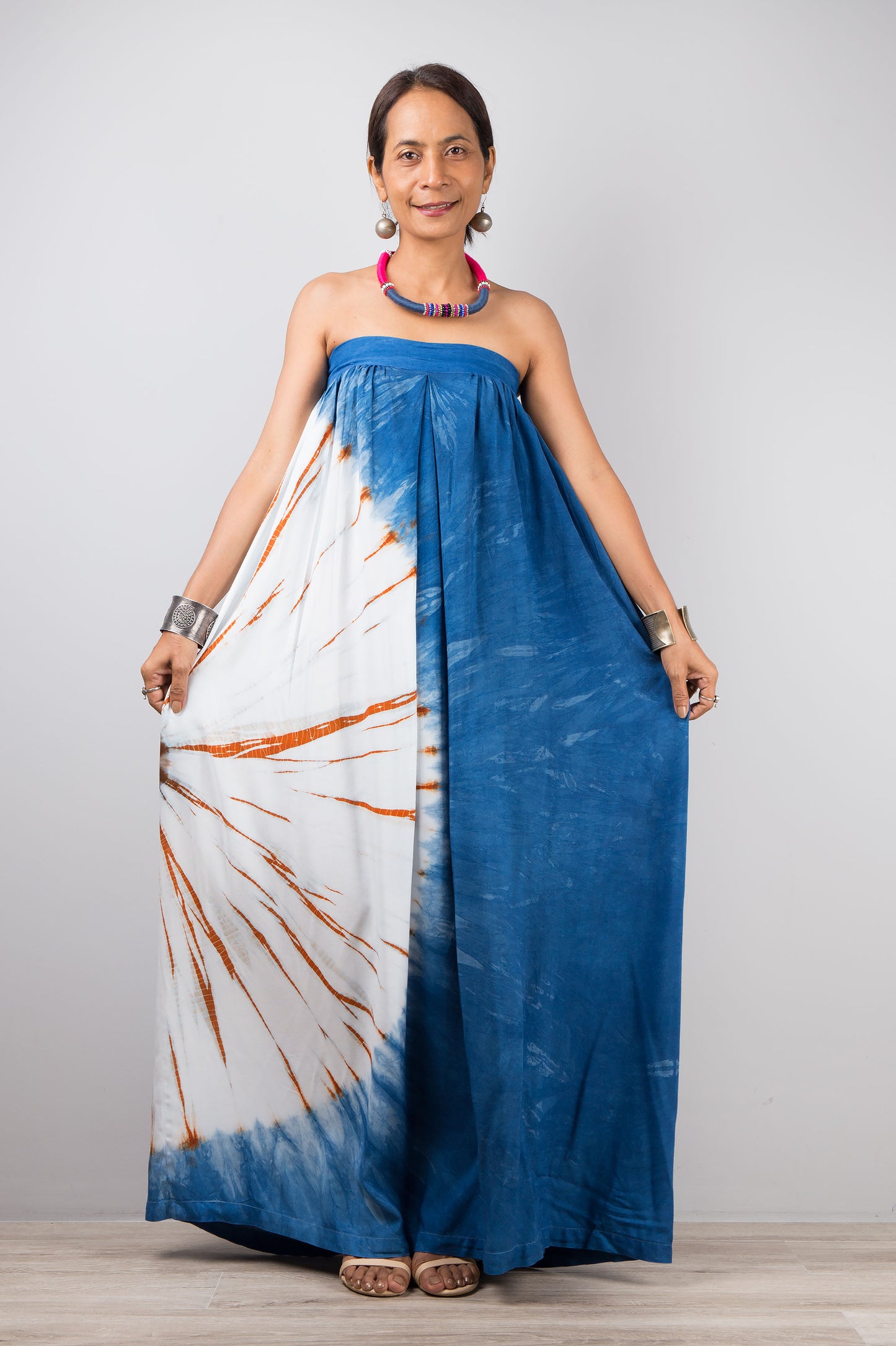 Indigo summer dress by Nuichan.  Blue tie dye shibori dress