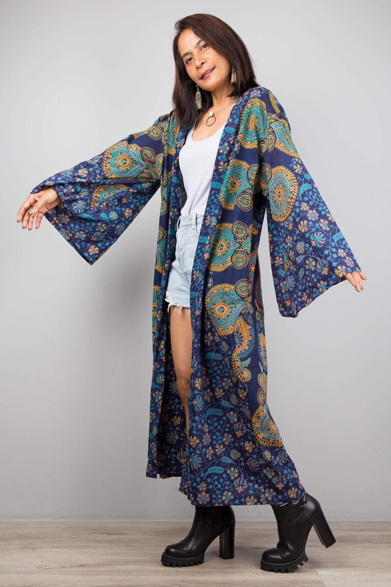 Dabi Handmade Kimono Weave Styled Patchwork Boho Festival Kimono Duster  Cardigan One Plus Size Cotton Special Gift Fall Spring Winter S-3X -   Canada
