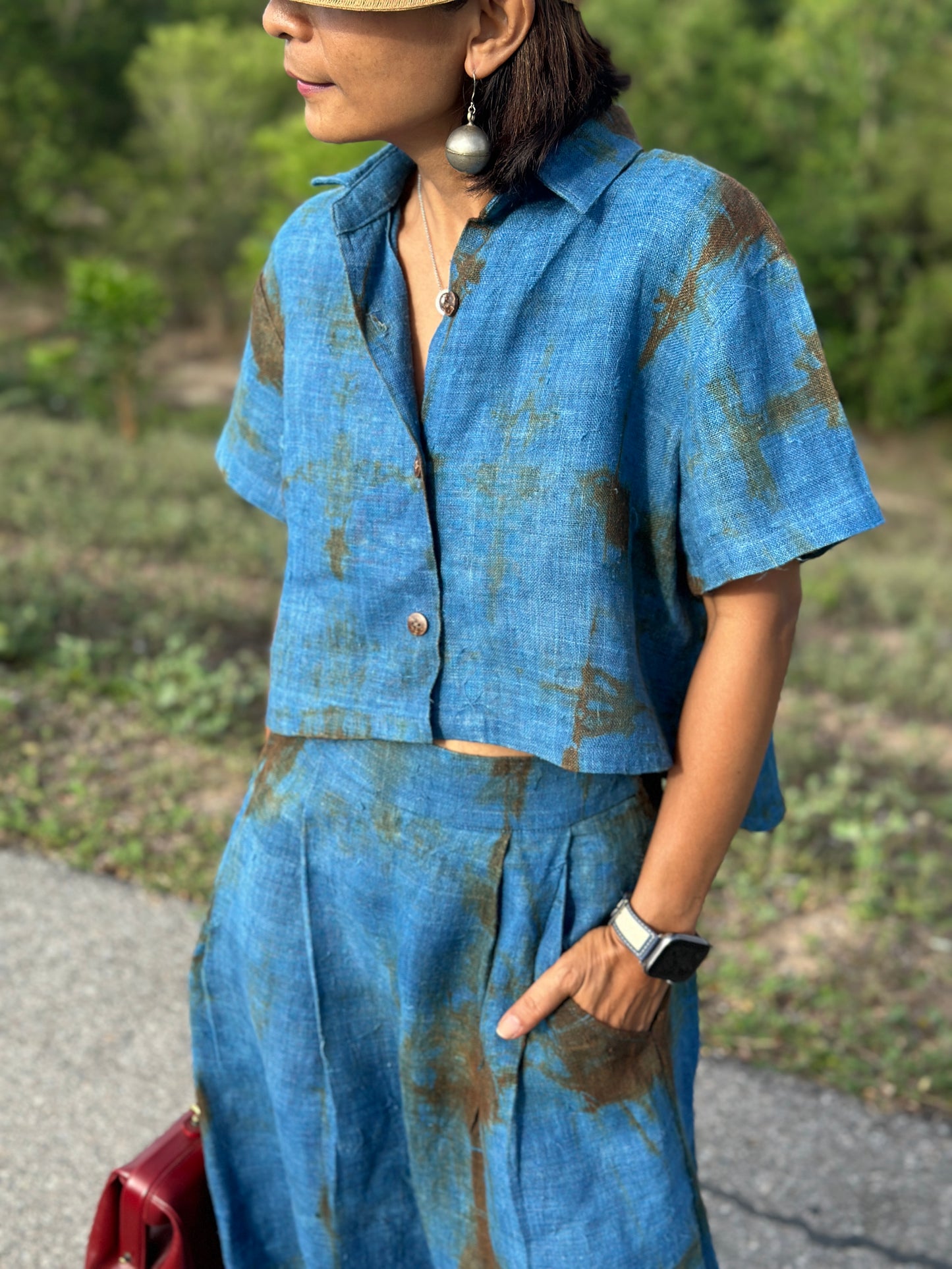 Matching indigo skirt and blouse top