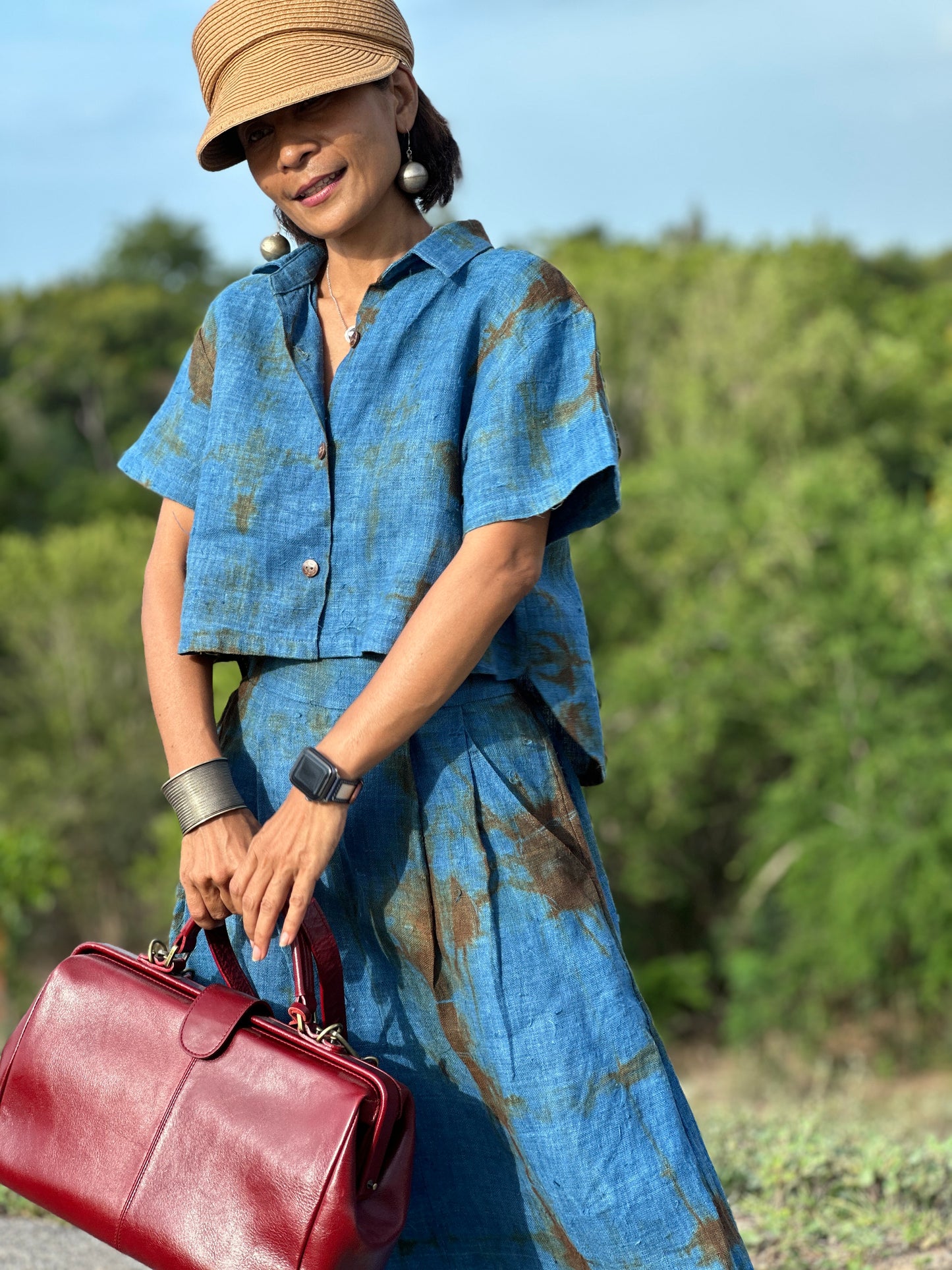 Matching indigo skirt and blouse top