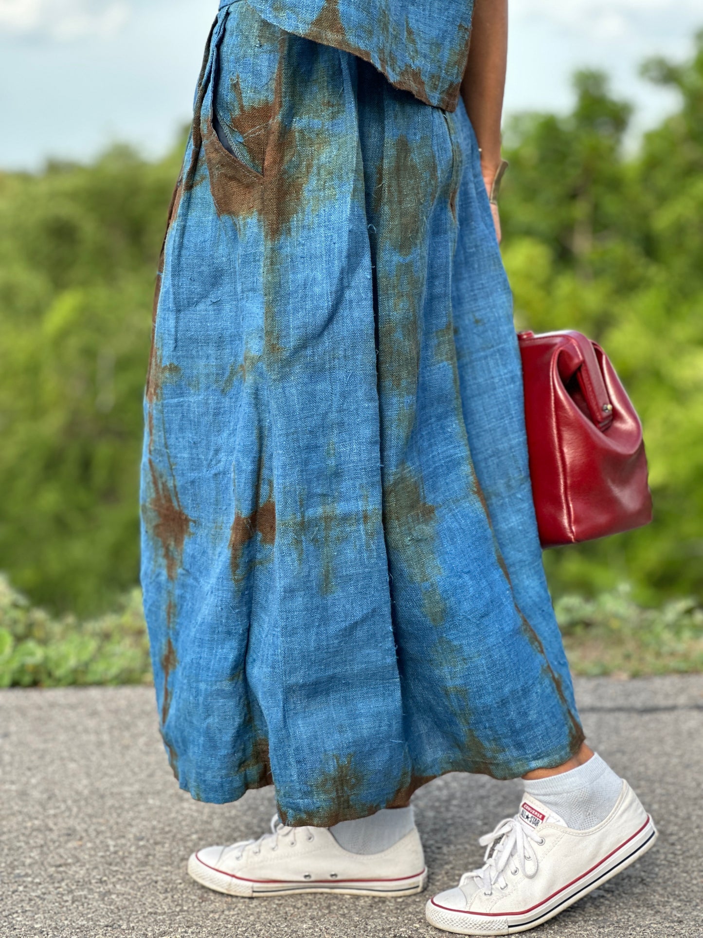 Matching indigo skirt and blouse top