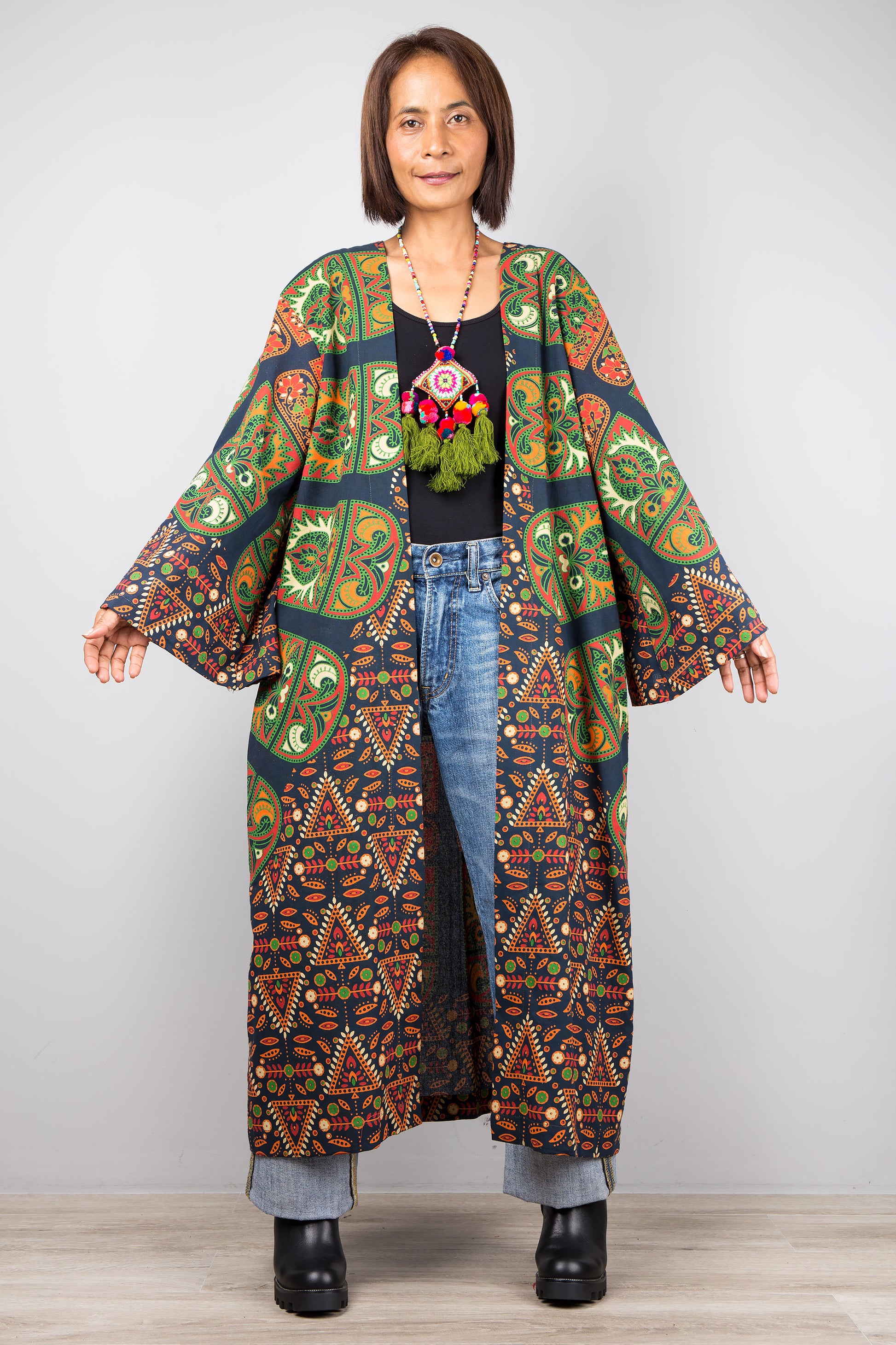 Open front Cardigan | Mandala print duster coat