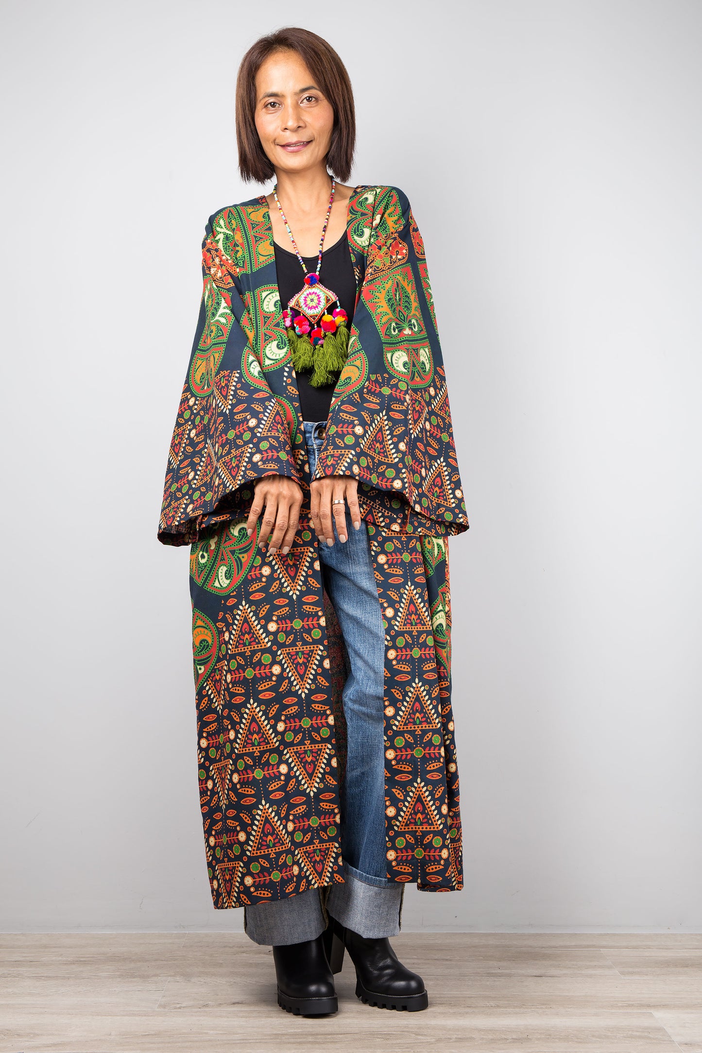 Open front Cardigan | Mandala print duster coat