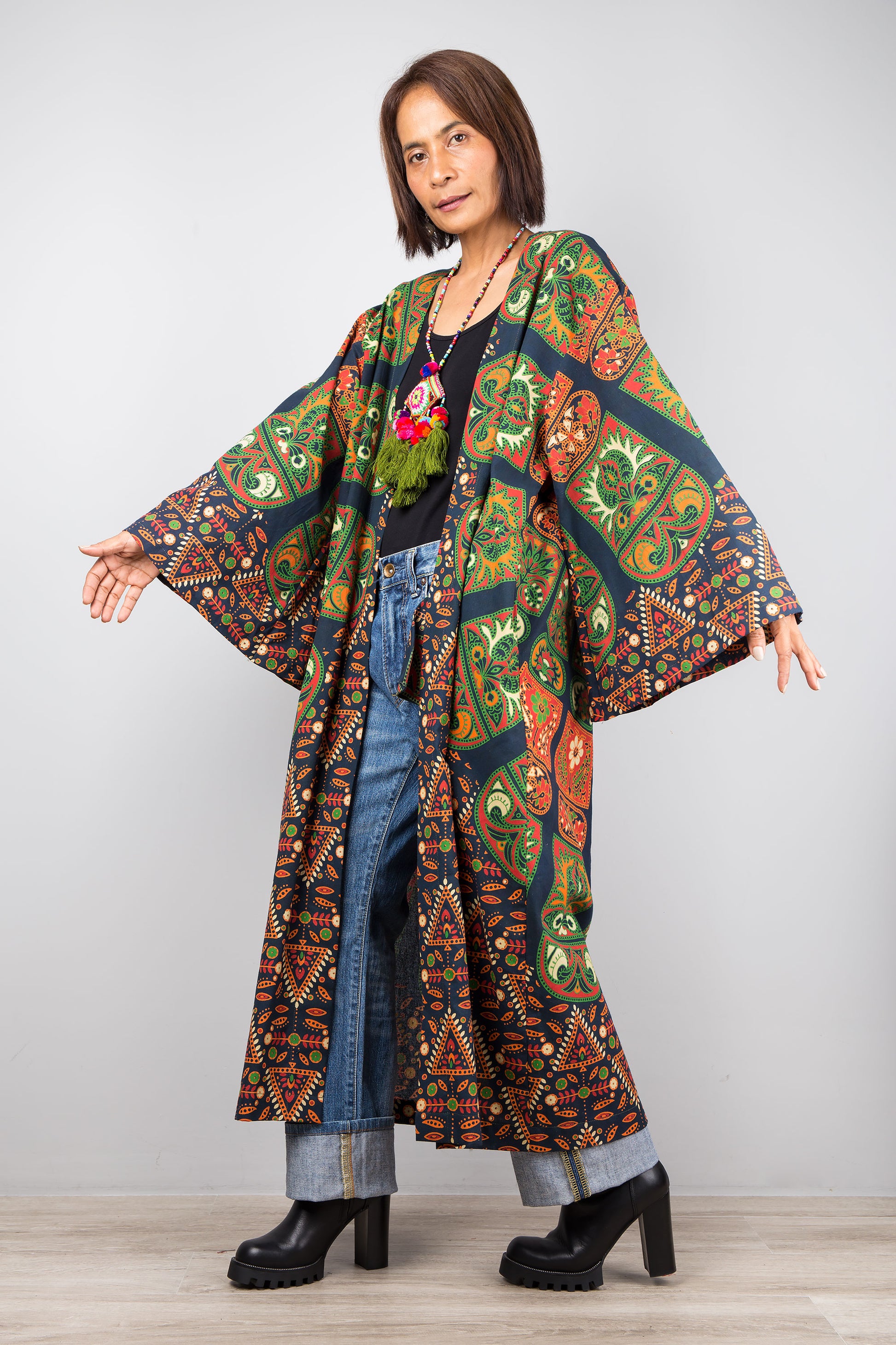 Open front Cardigan | Mandala print duster coat