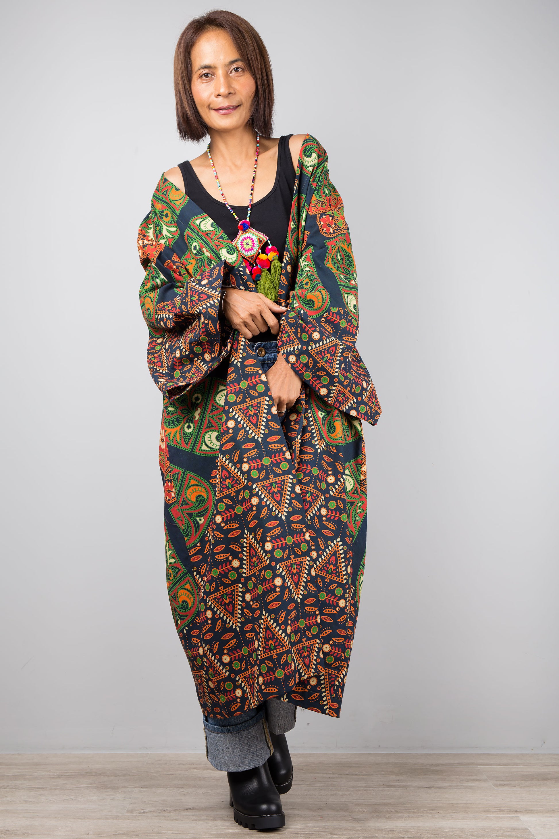 Open front Cardigan | Mandala print duster coat