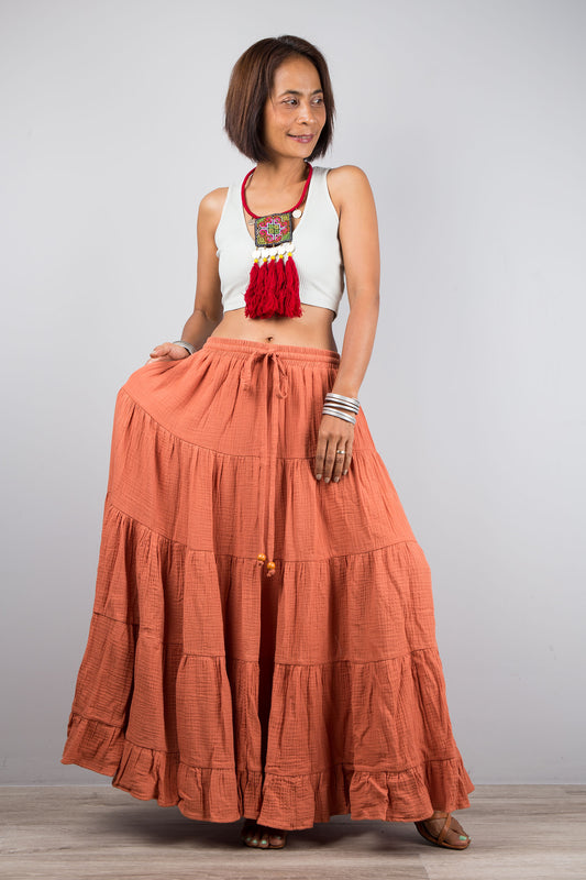 Orange women's skirt : Buy peasant maxi skirt online from Nuichan