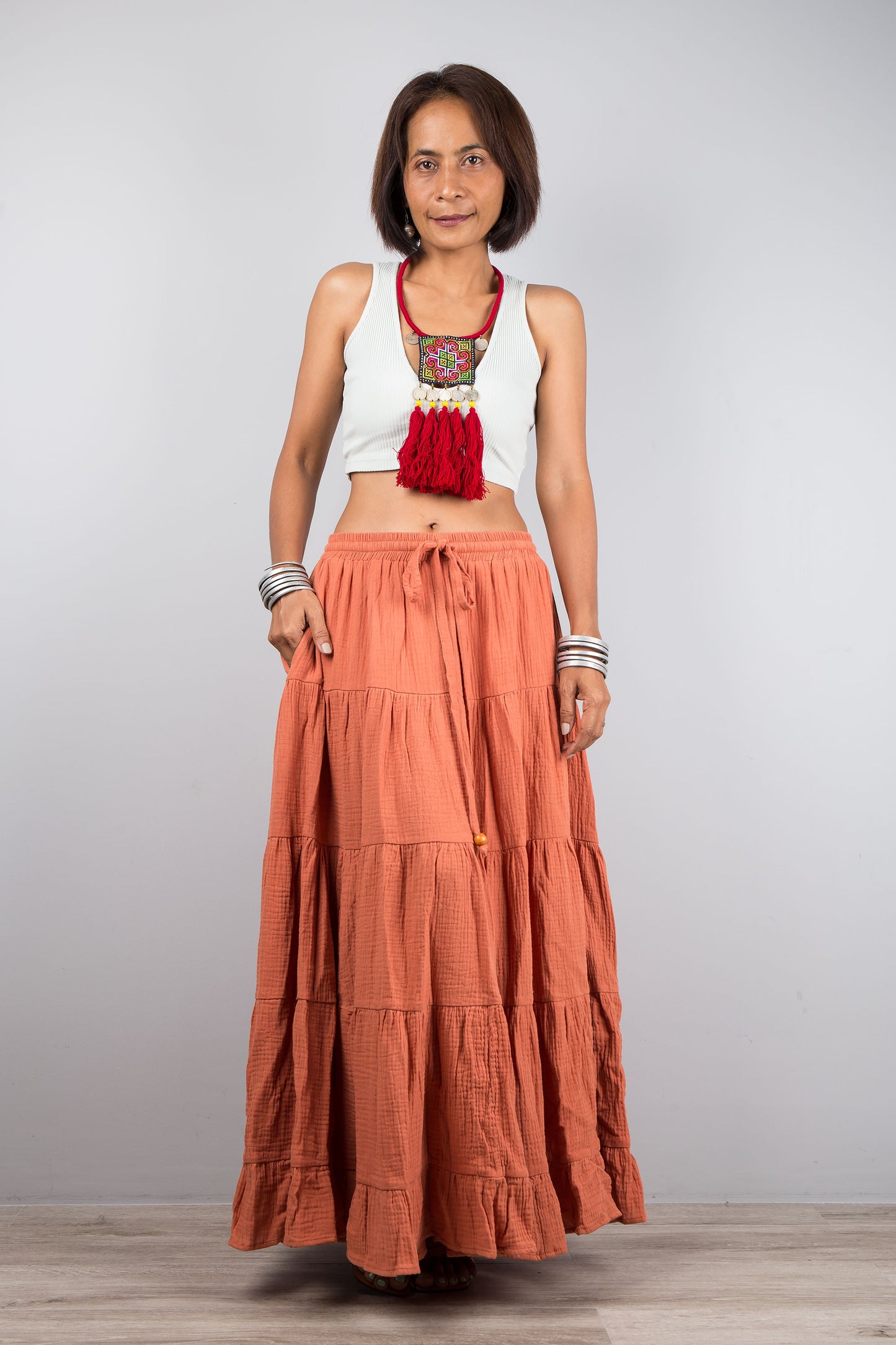 Orange women's skirt : Buy peasant maxi skirt online from Nuichan