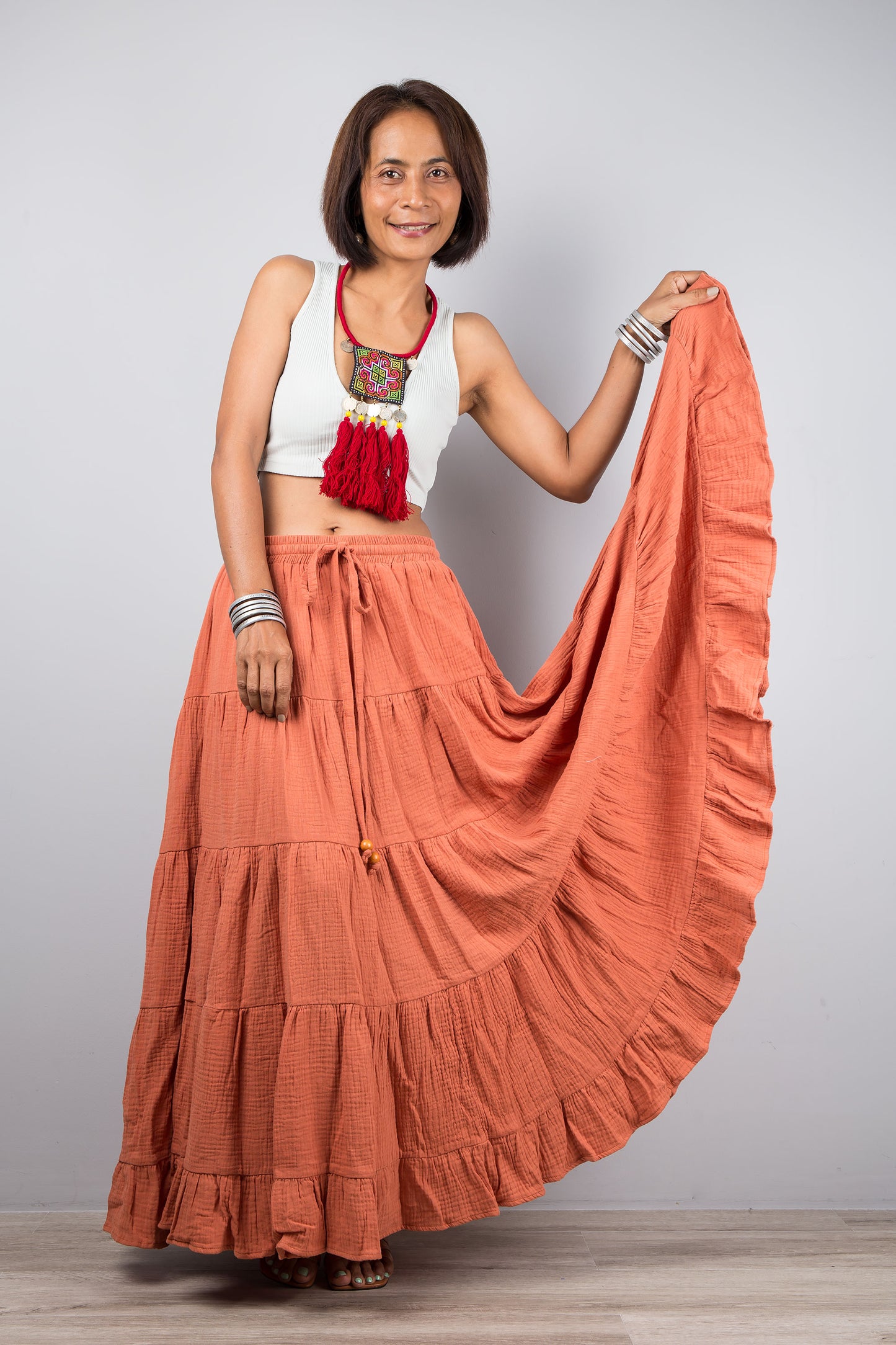 Orange women's skirt : Buy peasant maxi skirt online from Nuichan