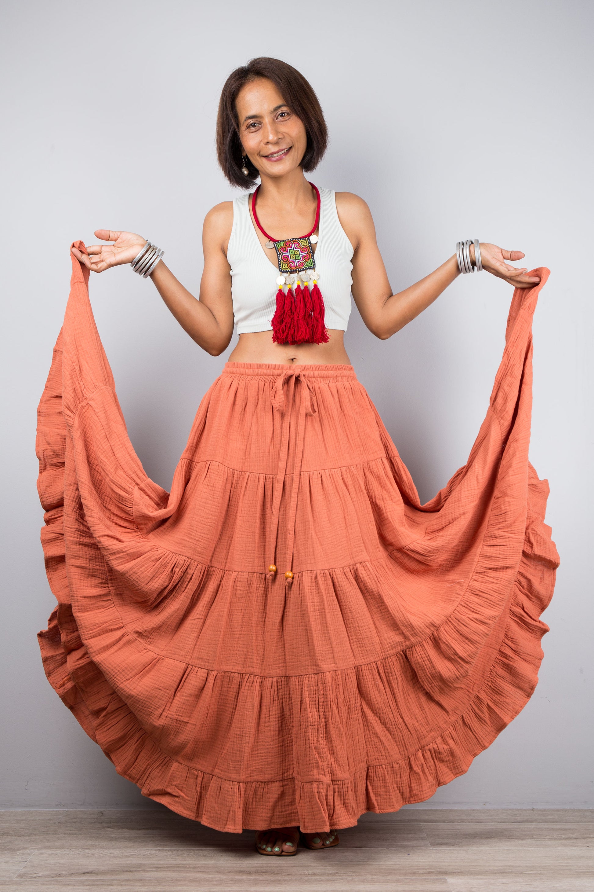 Orange women's skirt : Buy peasant maxi skirt online from Nuichan