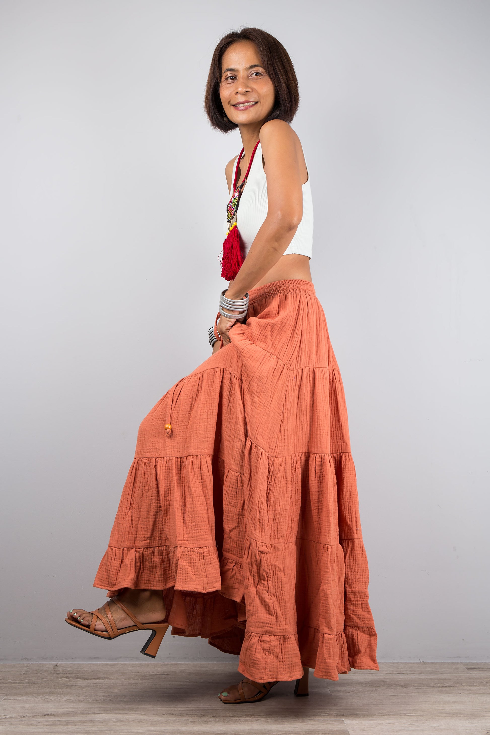 Orange women's skirt : Buy peasant maxi skirt online from Nuichan