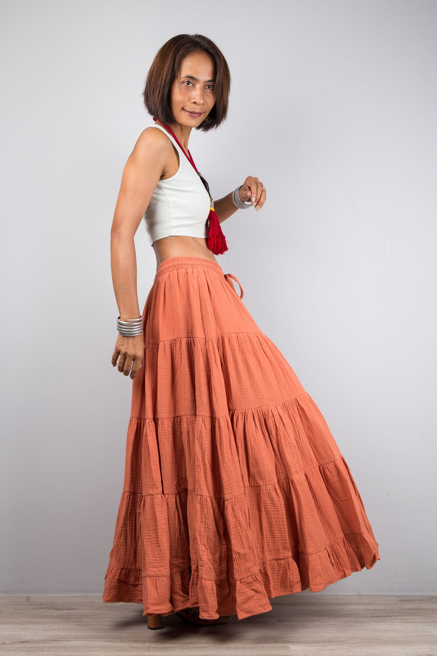 Orange women's skirt : Buy peasant maxi skirt online from Nuichan