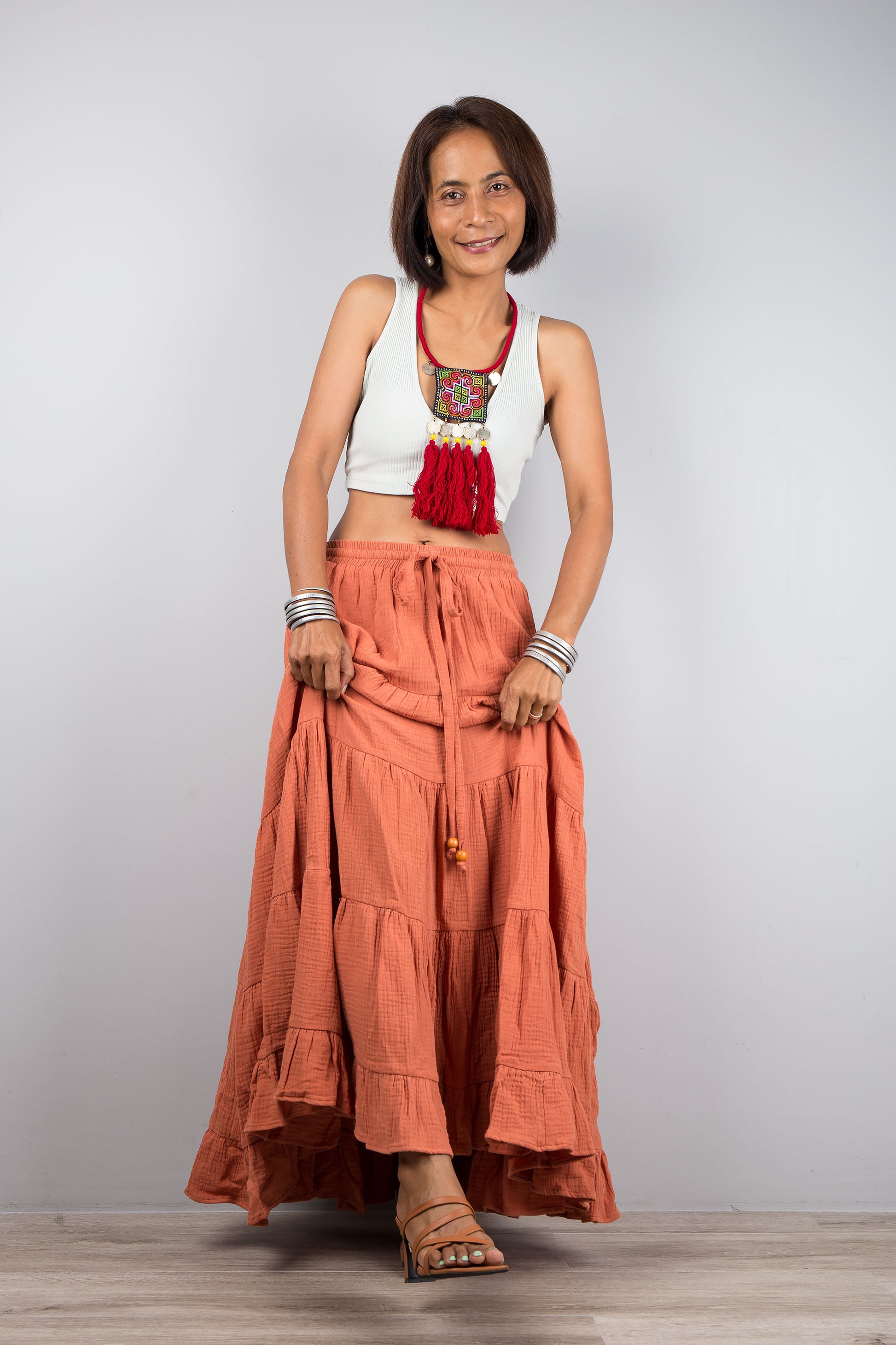 Orange women's skirt : Buy peasant maxi skirt online from Nuichan