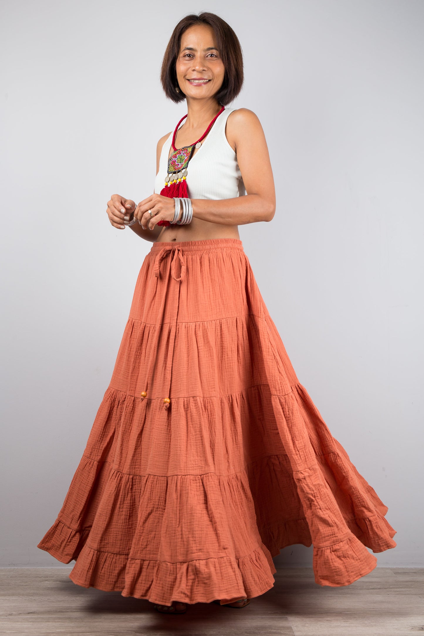 Orange women's skirt : Buy peasant maxi skirt online from Nuichan