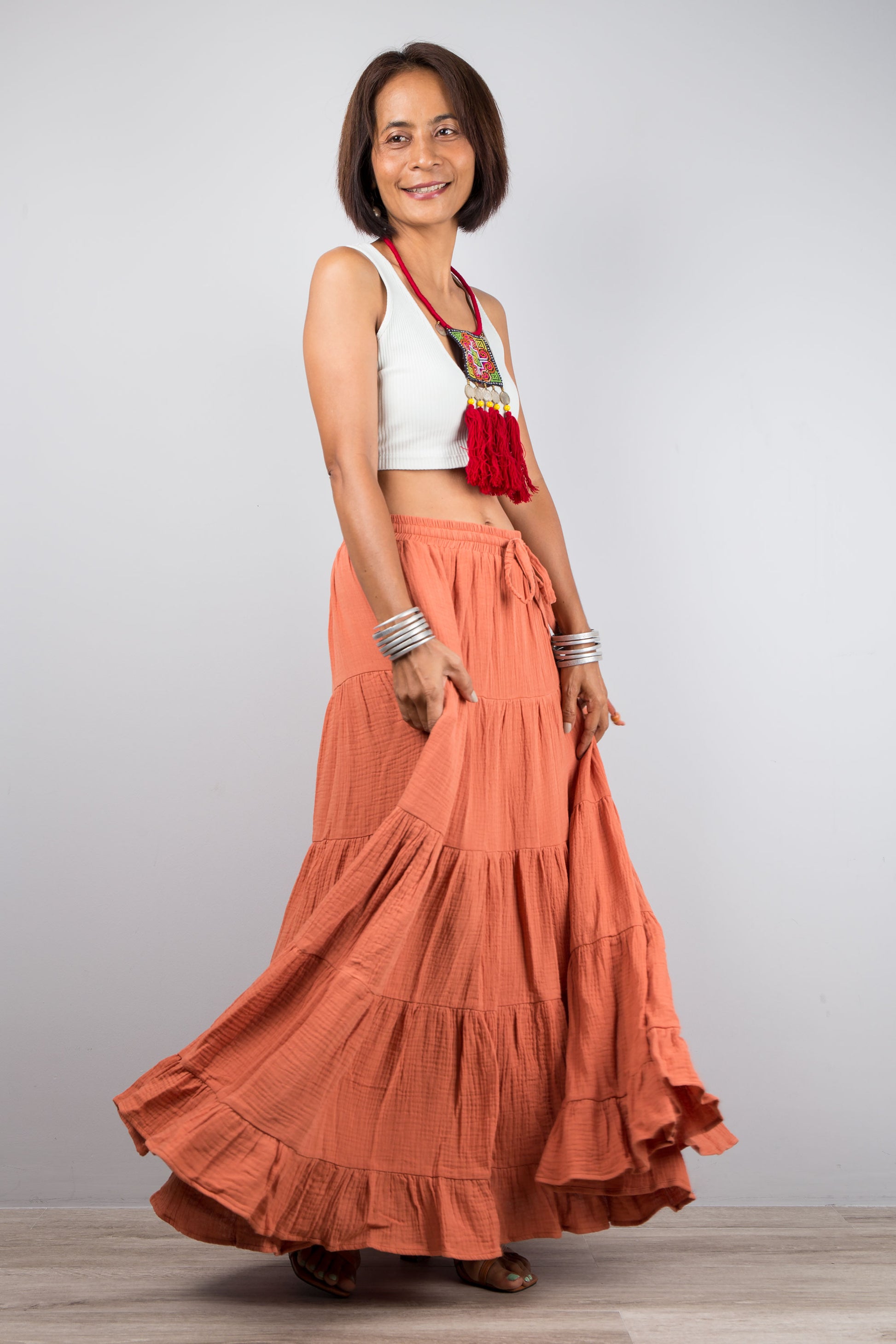 Orange women's skirt : Buy peasant maxi skirt online from Nuichan