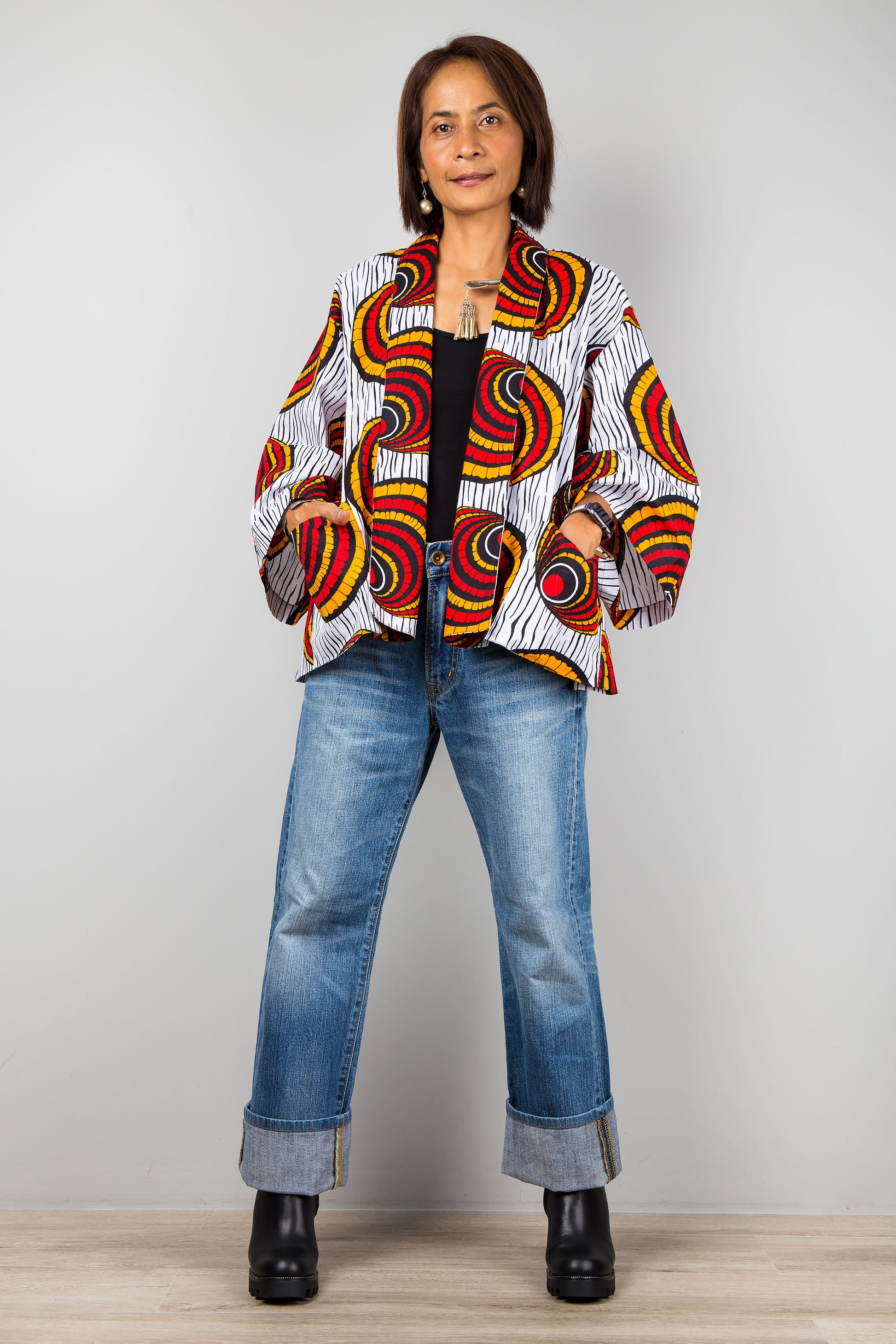 African kimono jacket top.  Short cardigan top in ankara fabric