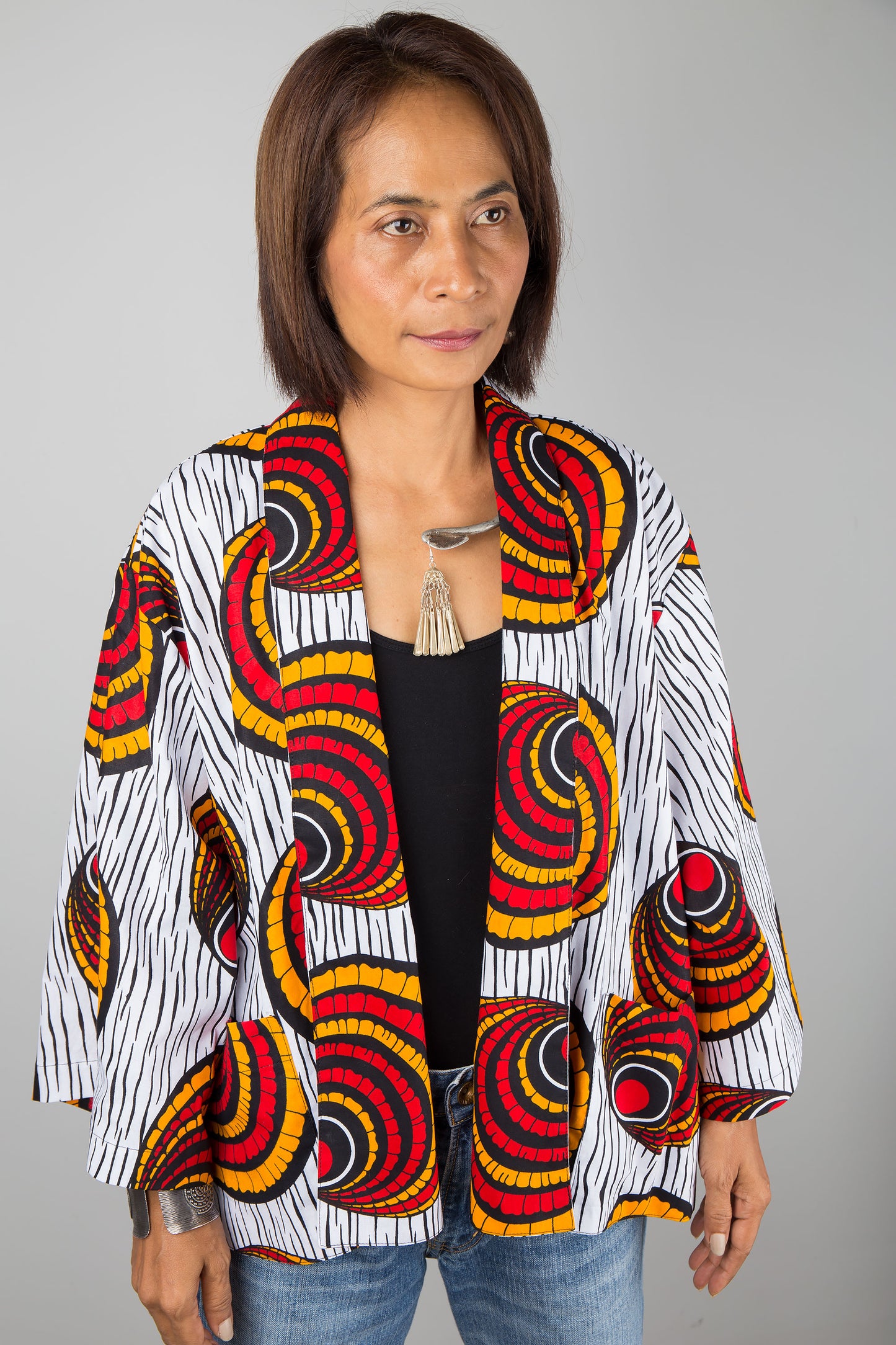 African kimono jacket top.  Short jacket top in ankara fabric. Collared cardigan