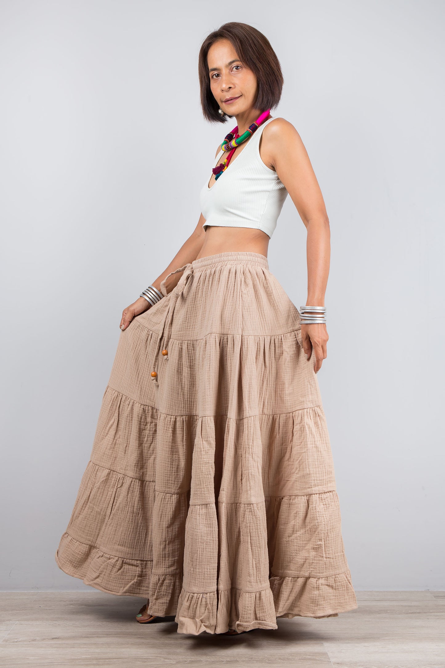 Cotton gauze skirt for women. Long soft flowing skirt by Nuichan