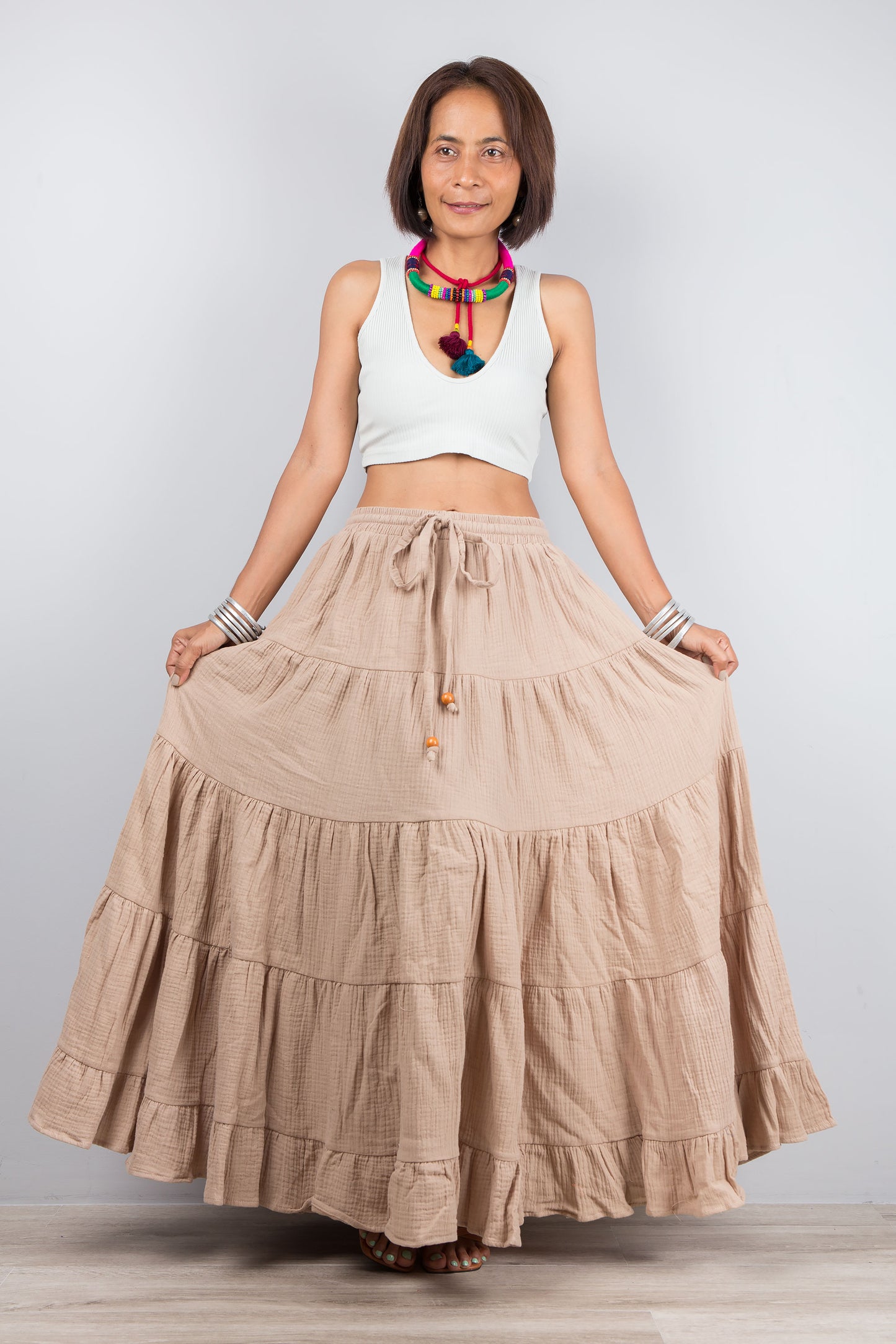 Cotton gauze skirt for women. Long soft flowing skirt by Nuichan