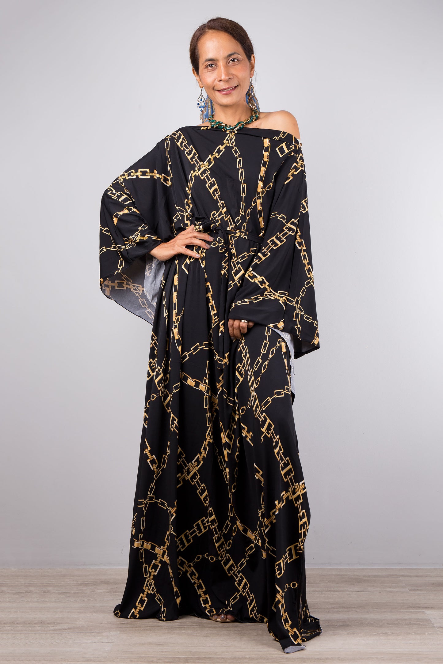 Large loose fitting kaftan dress with sash