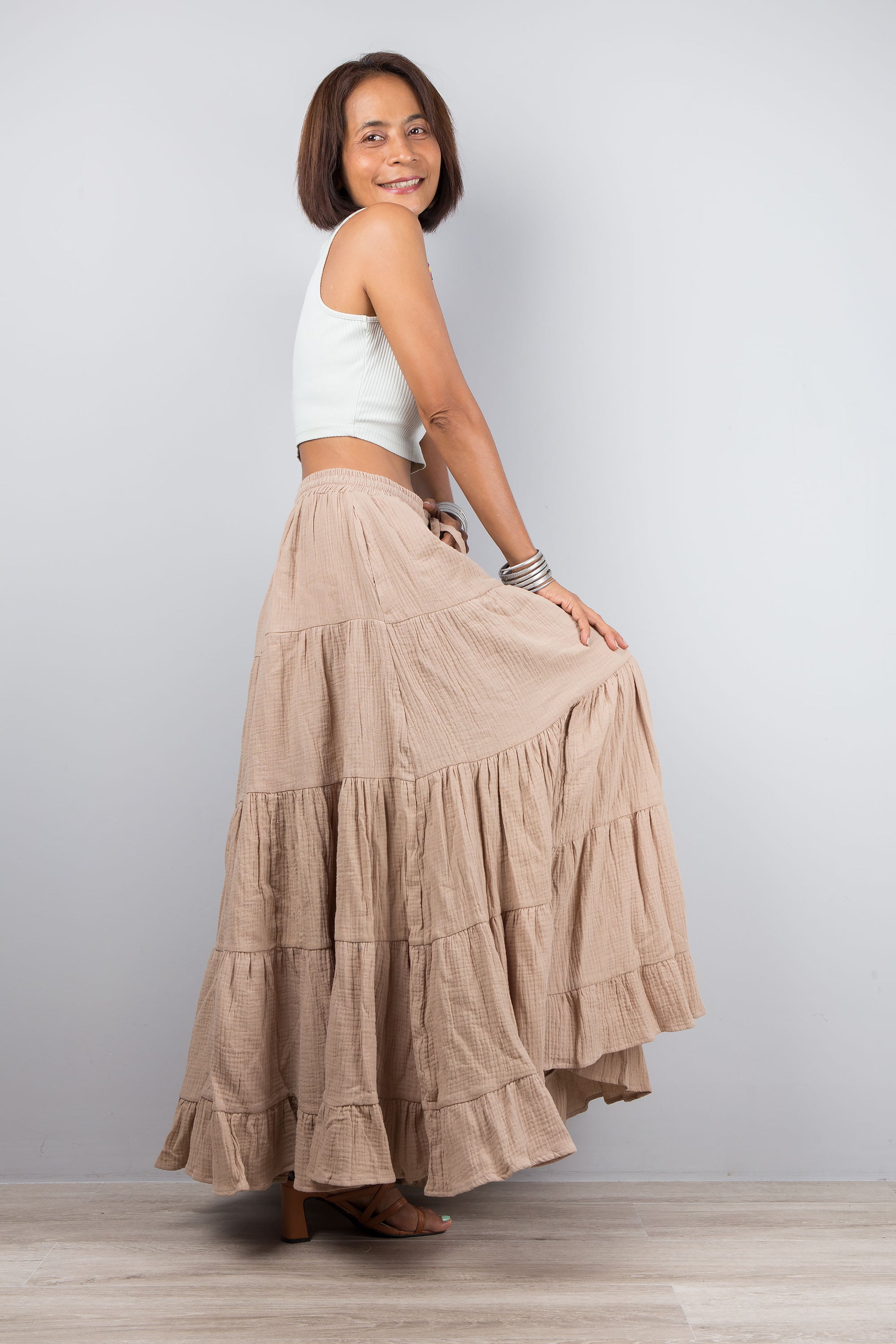 Cotton gauze skirt for women. Long soft flowing skirt by Nuichan