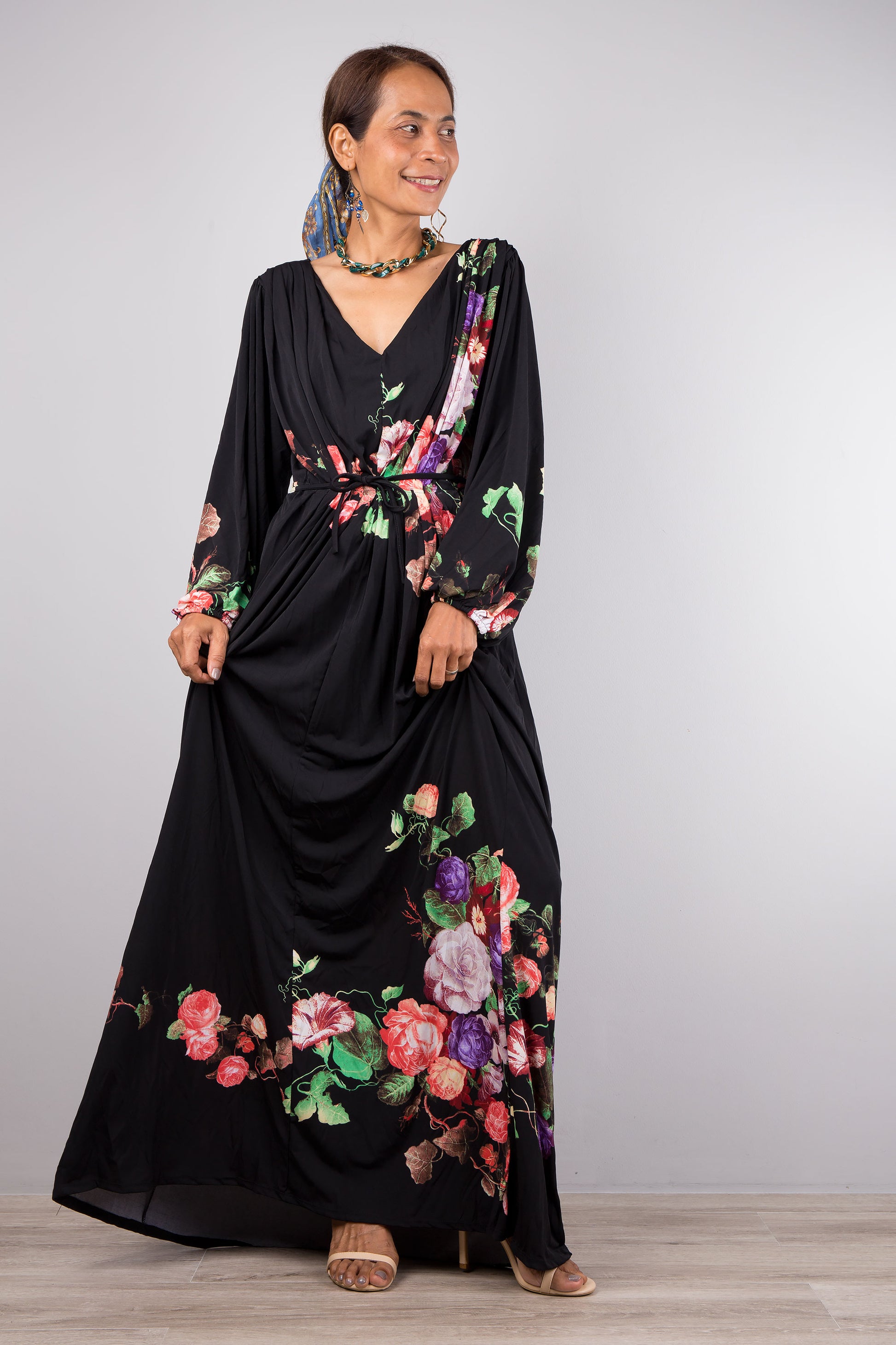 Nuichan women's maxi dress, boho chic evening dress with long sleeves