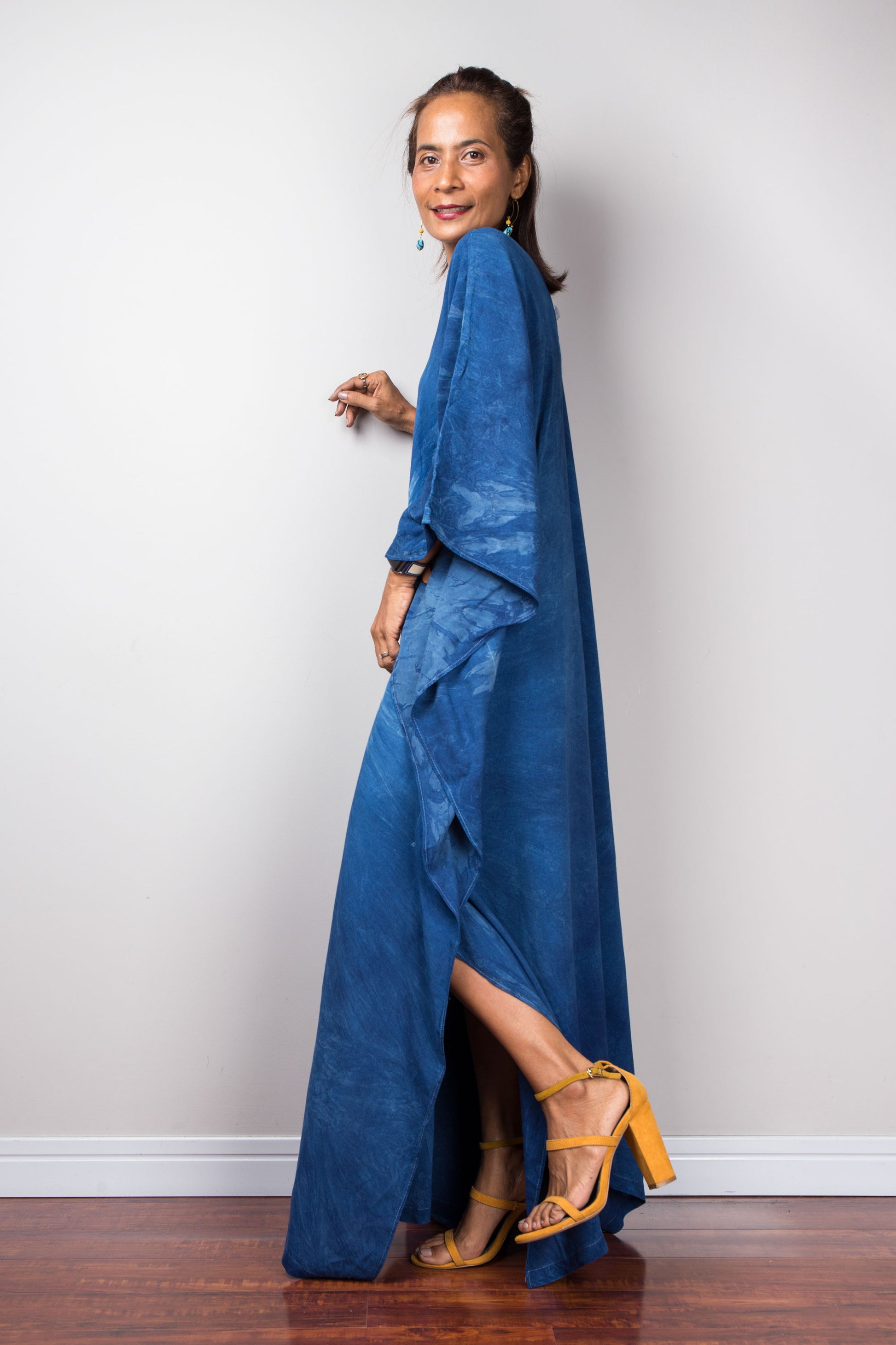 Large blue caftan dress.  Indigo kaftan by Nuichan