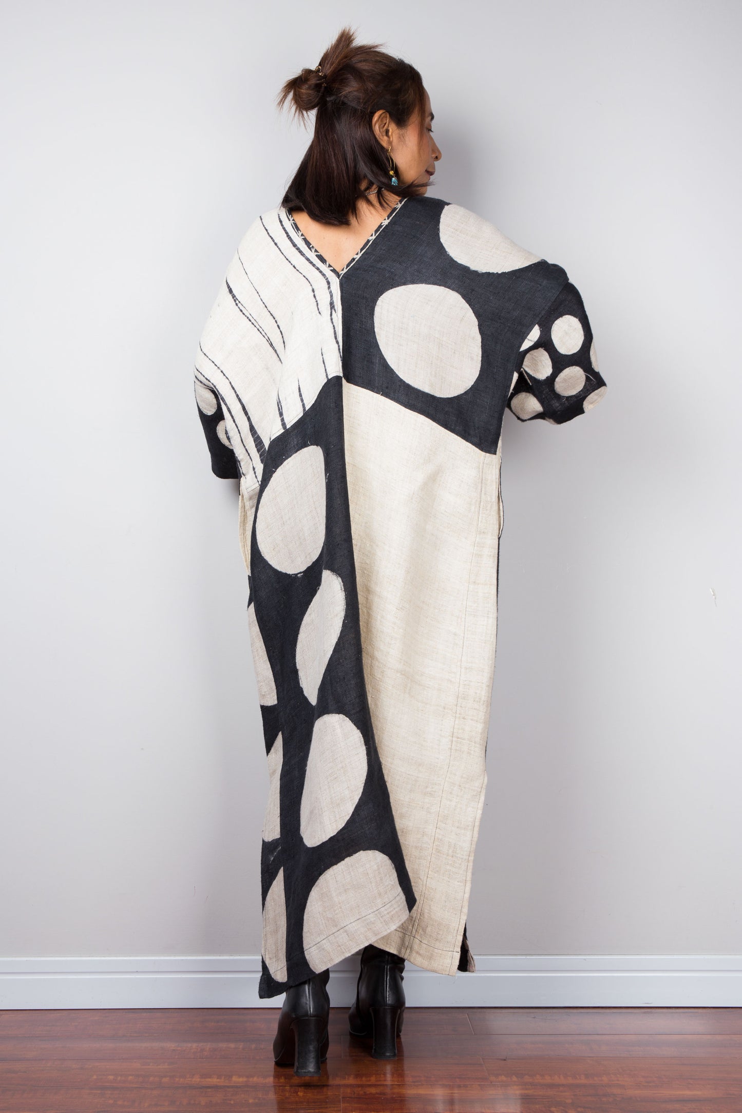 Large spot kaftan dress