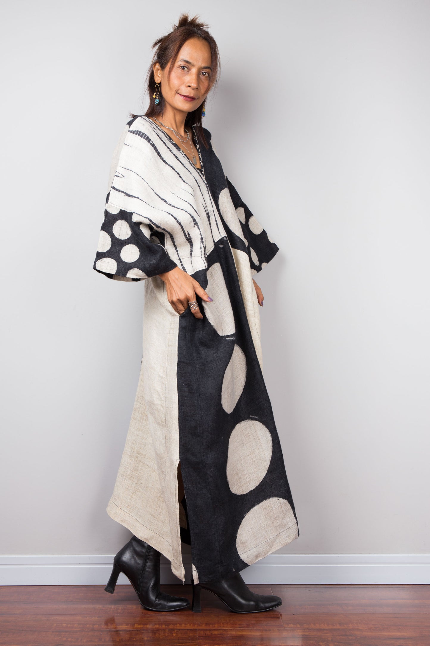 Large spot kaftan dress