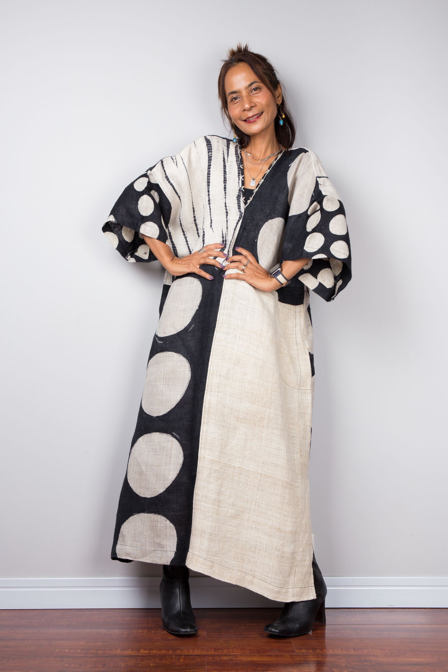 Large spot kaftan dress