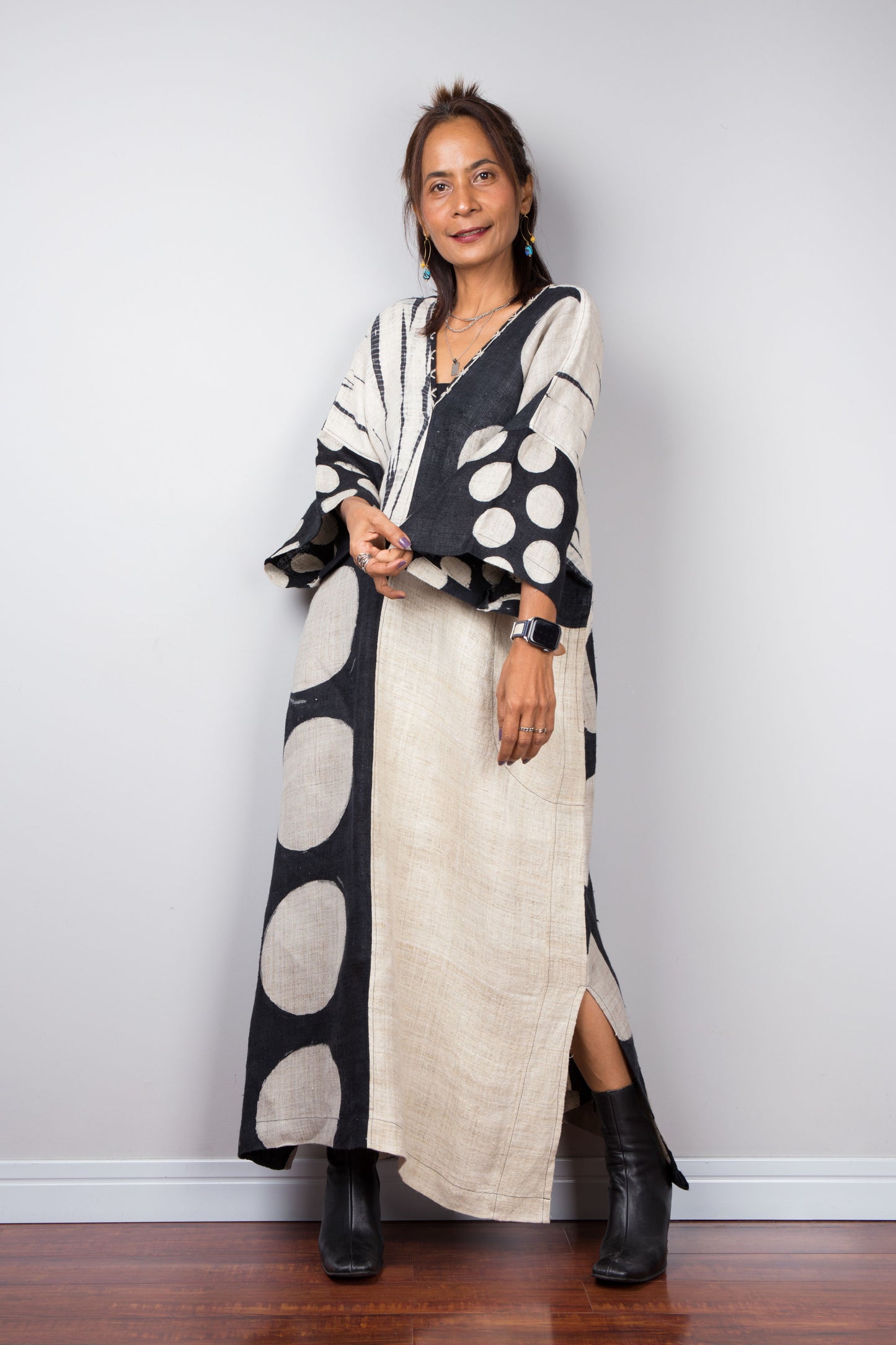 Large spot kaftan dress