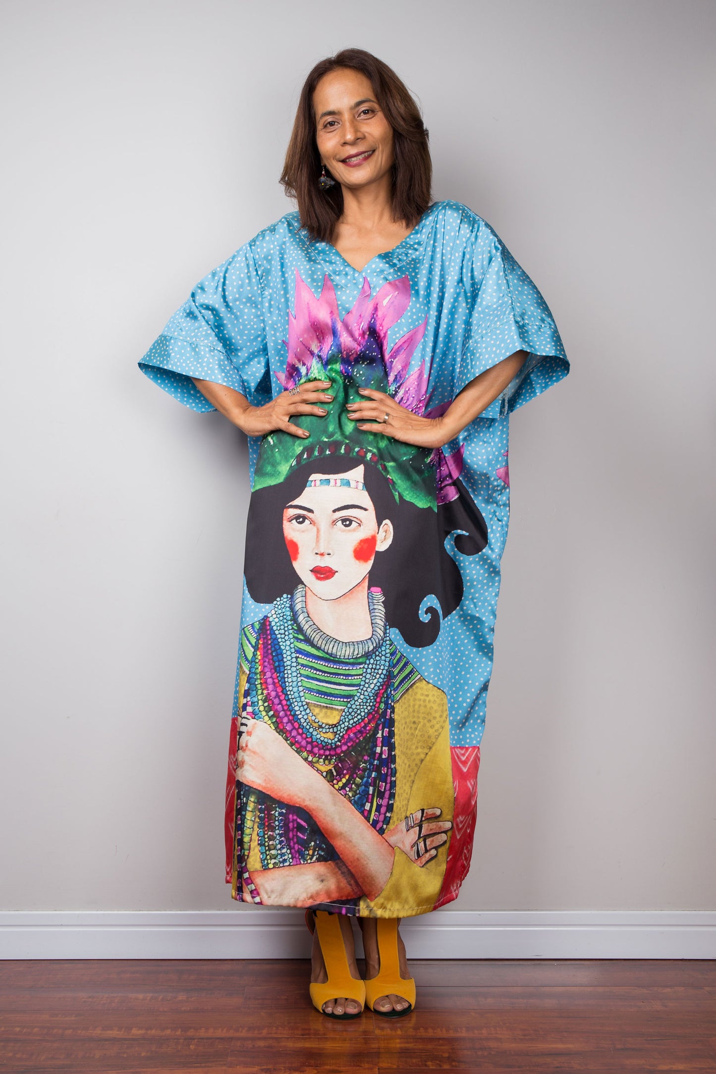 Silk satin caftan dress