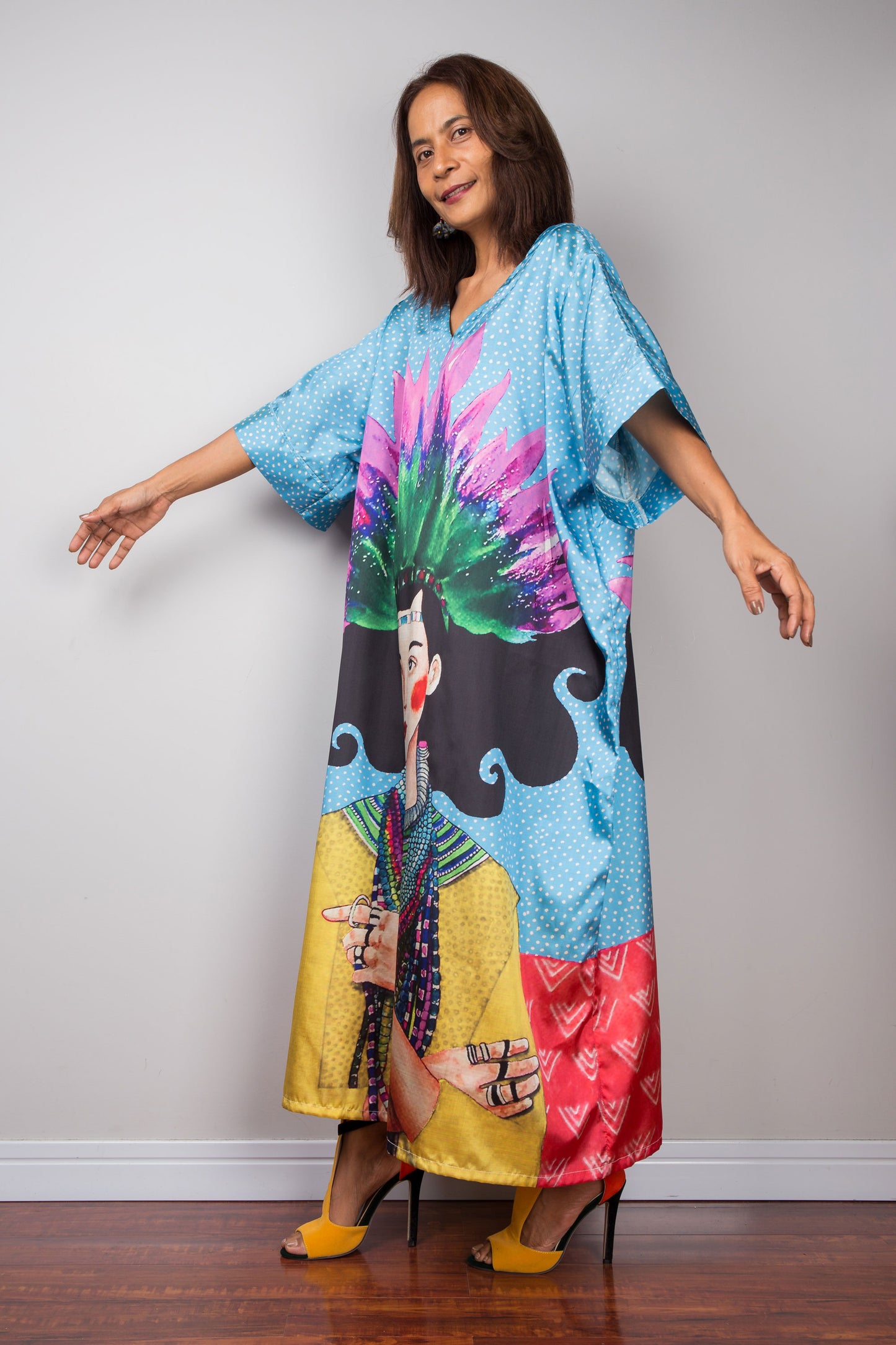 Silk satin caftan dress