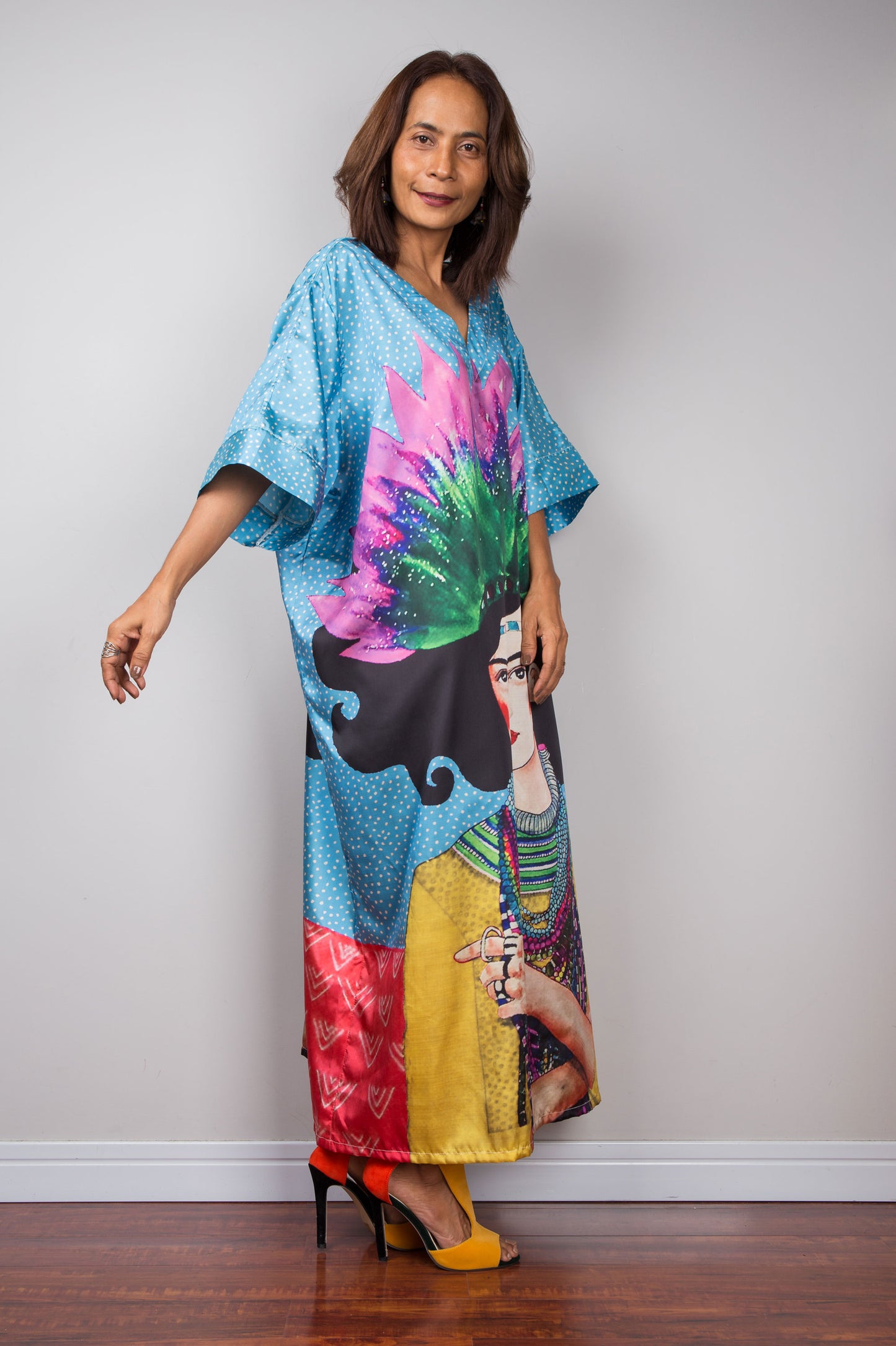 Silk satin caftan dress