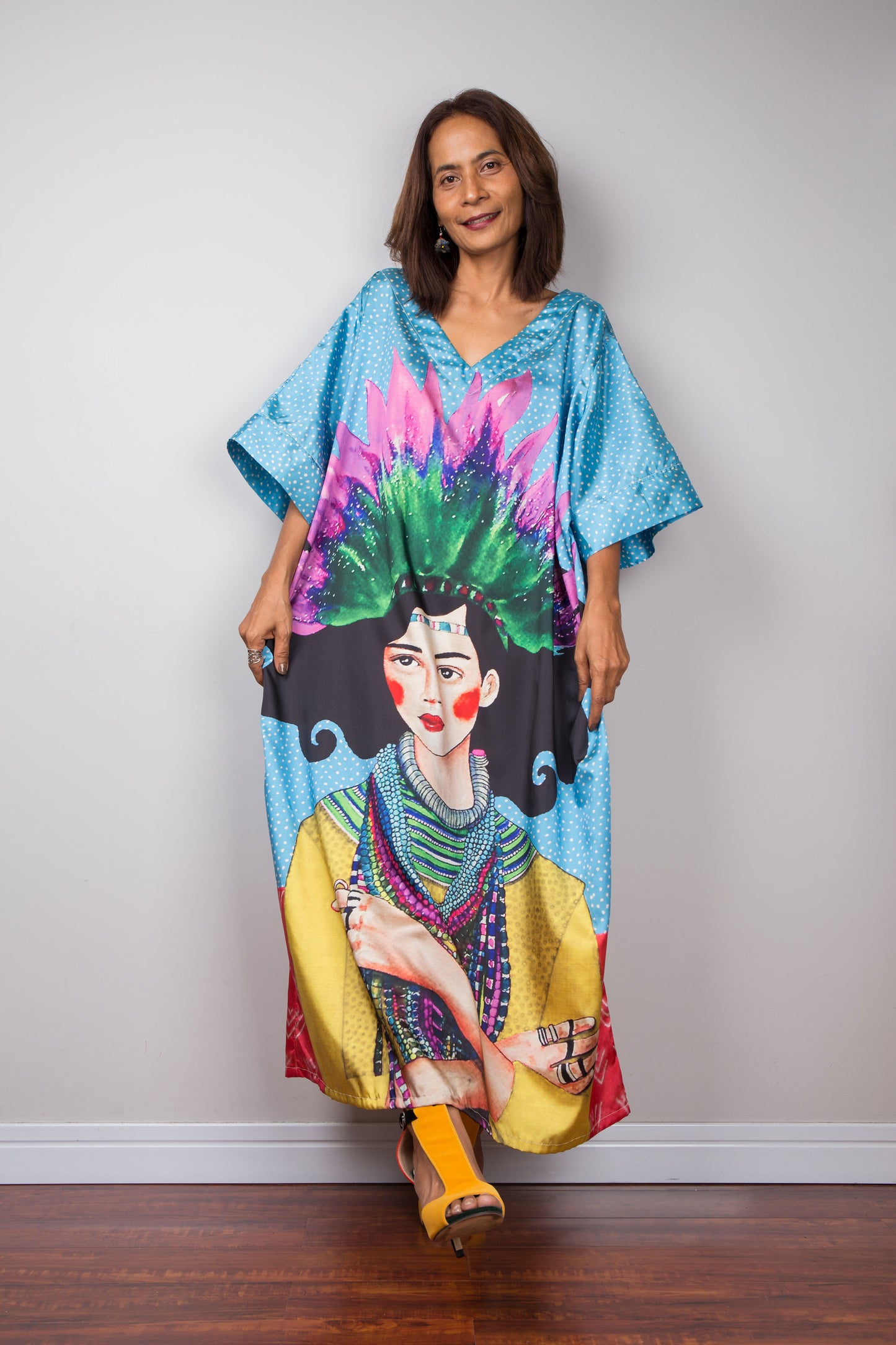 Silk satin caftan dress