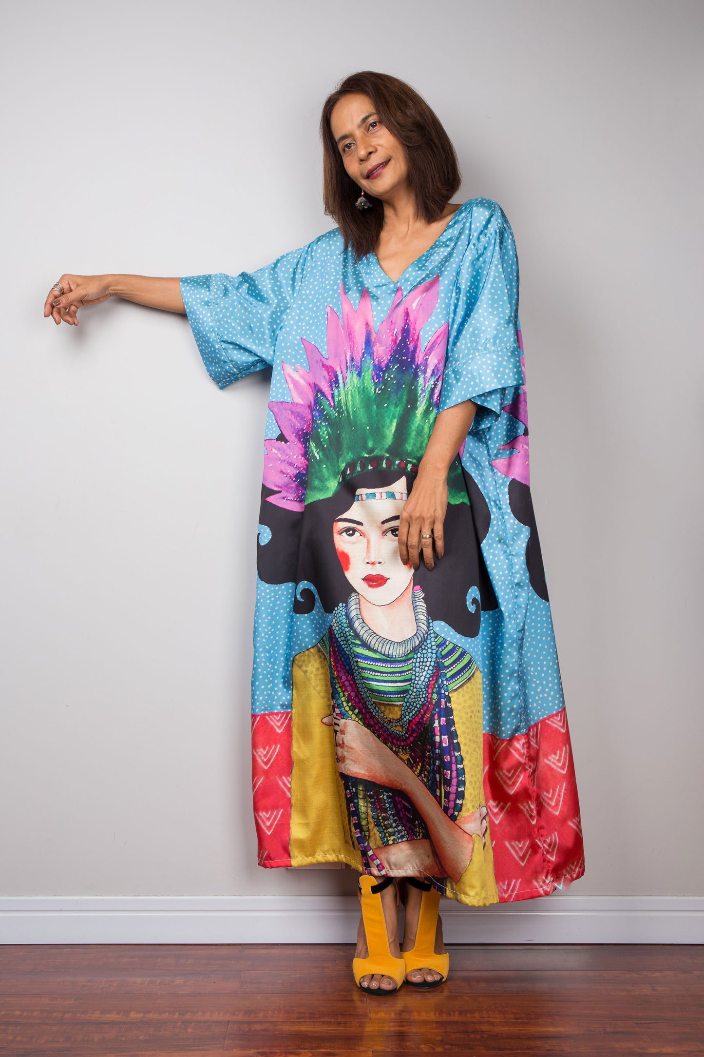 Silk satin caftan dress